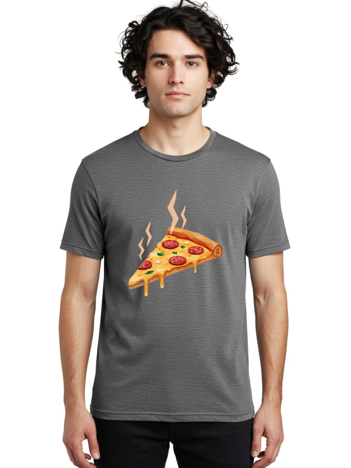 Pepperoni-Pizza-Slice-15 Men'S Graphic Tee, 100% Cotton, Comfortable Casual Summer Wear, Machine Washable, Pepperoni Pizza Slice, Melting Cheese, Green Peppers, Mozzarella, Hot, Fresh, Savory, Italian Cuisine, Melted Mozzarella, Gooey Cheese, Bac225