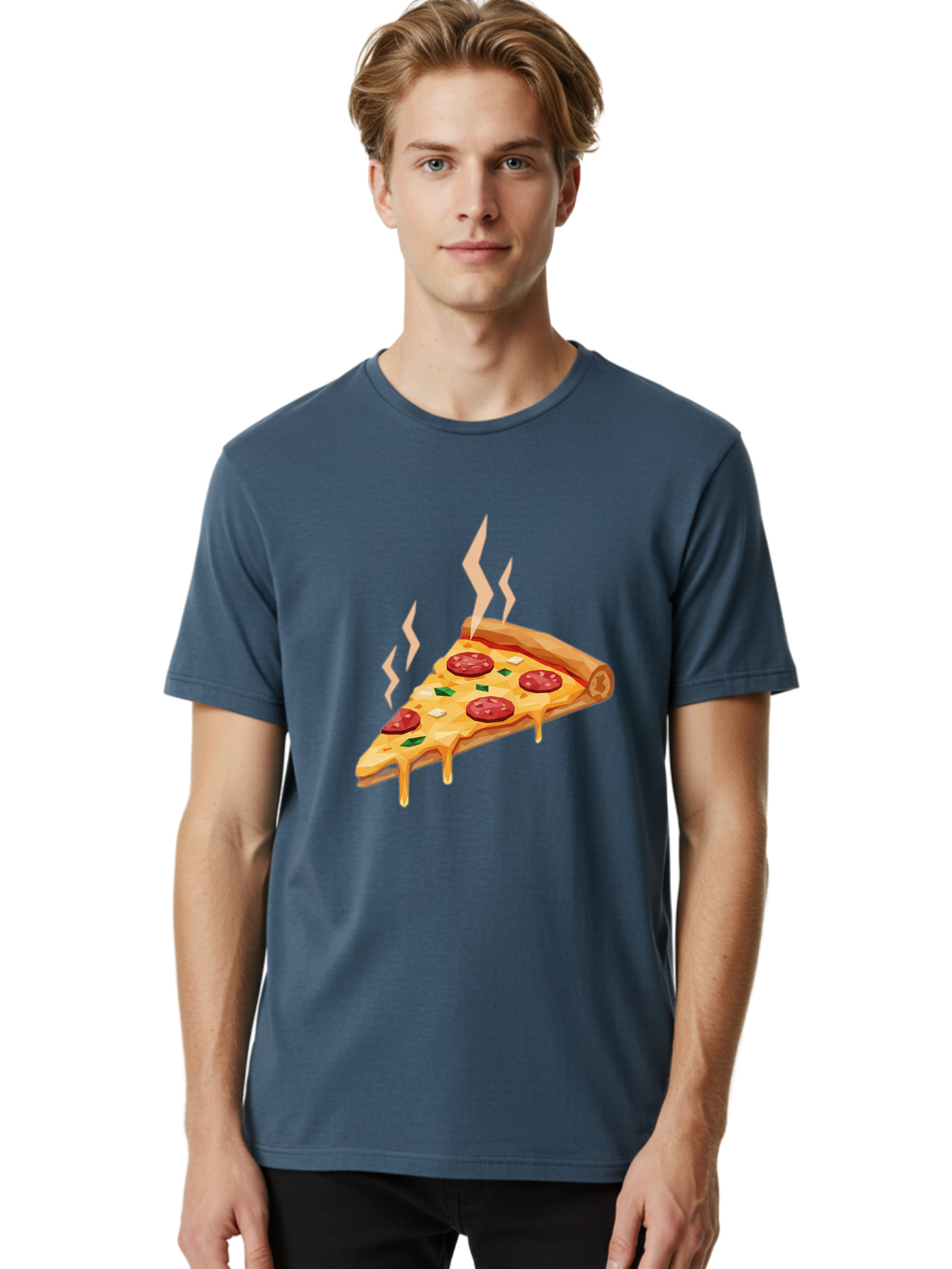 Pepperoni-Pizza-Slice-15 Men'S Graphic Tee, 100% Cotton, Comfortable Casual Summer Wear, Machine Washable, Pepperoni Pizza Slice, Melting Cheese, Green Peppers, Mozzarella, Hot, Fresh, Savory, Italian Cuisine, Melted Mozzarella, Gooey Cheese, Bac225
