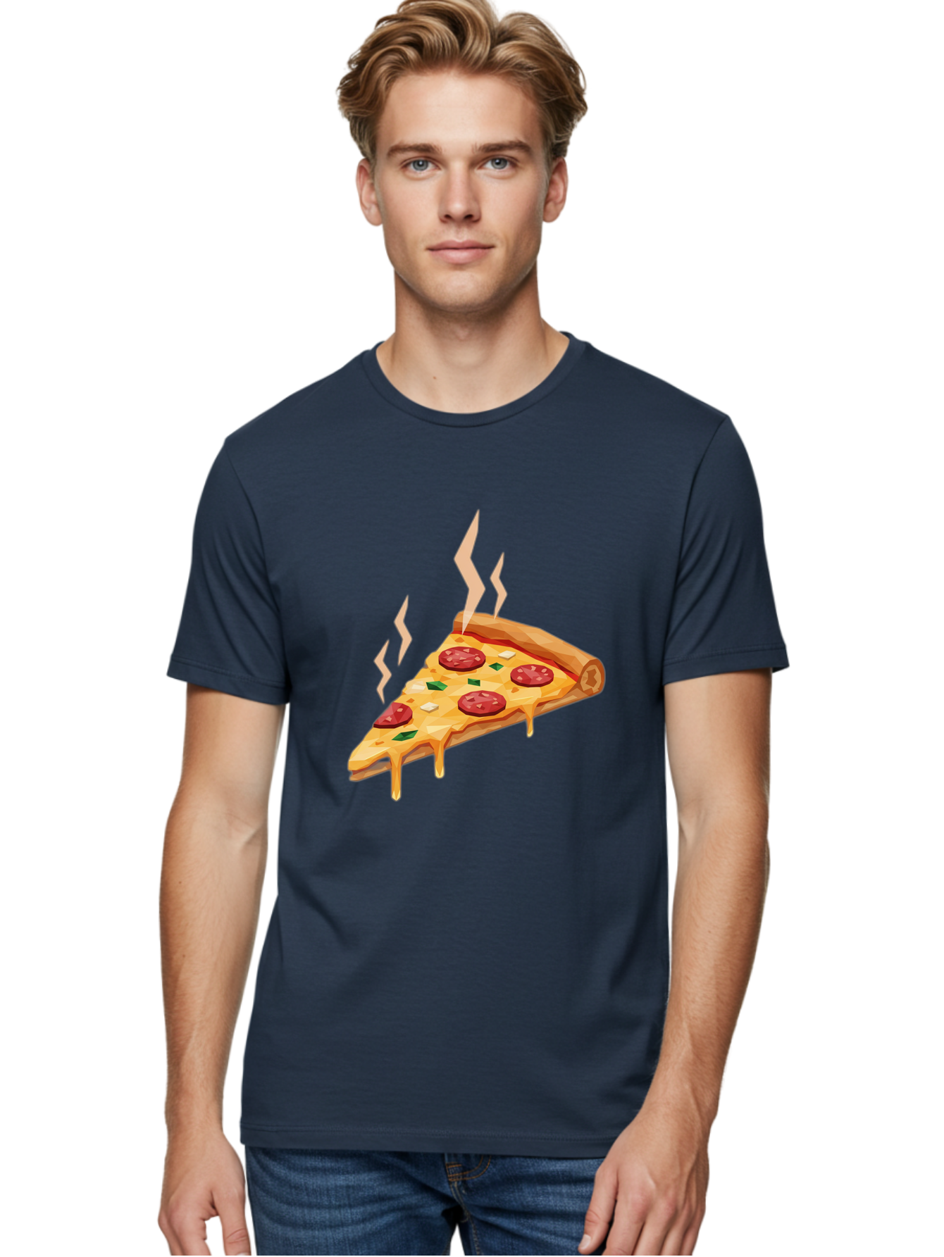 Pepperoni-Pizza-Slice-15 Men'S Graphic Tee, 100% Cotton, Comfortable Casual Summer Wear, Machine Washable, Pepperoni Pizza Slice, Melting Cheese, Green Peppers, Mozzarella, Hot, Fresh, Savory, Italian Cuisine, Melted Mozzarella, Gooey Cheese, Bac225