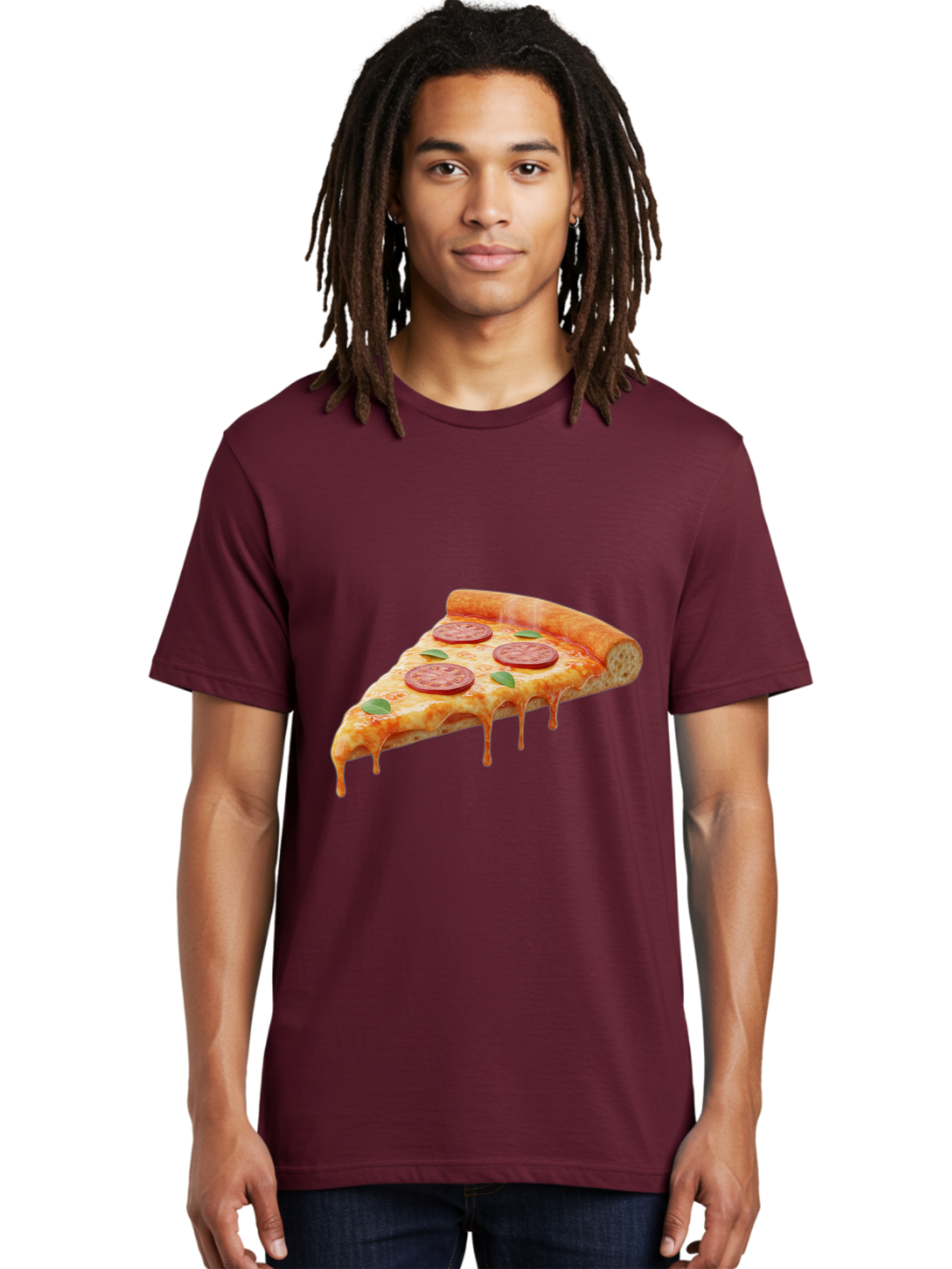 Pepperoni-Pizza-Slice-16 Men'S Graphic Tee, 100% Cotton, Comfortable Casual Summer Wear, Machine Washable, Pepperoni Pizza, Pizza Slice, Melting Cheese, Pepperoni Toppings, Basil Leaves, Italian Food, Savory Delight, Tasty Treat, Bac226