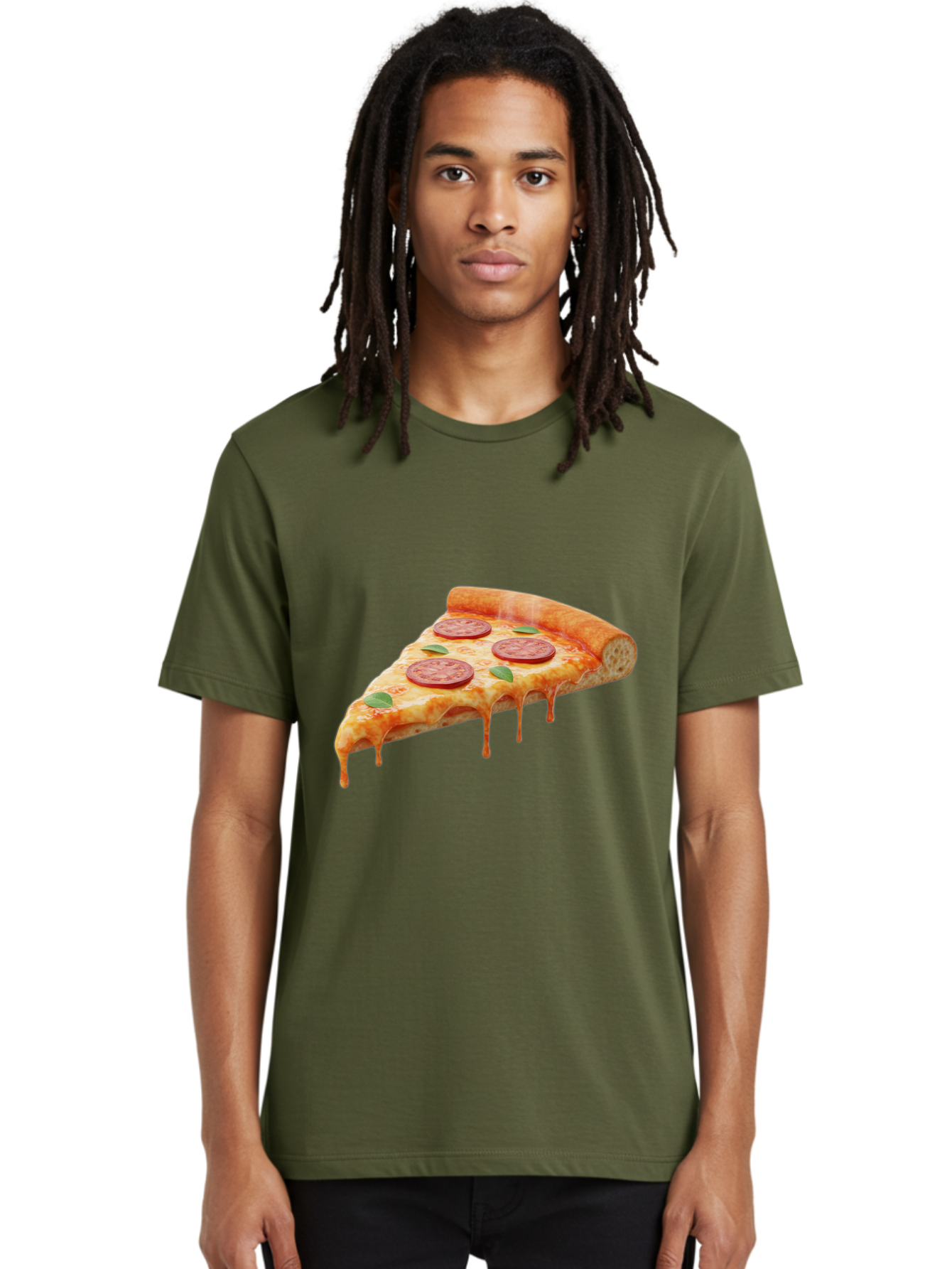 Pepperoni-Pizza-Slice-16 Men'S Graphic Tee, 100% Cotton, Comfortable Casual Summer Wear, Machine Washable, Pepperoni Pizza, Pizza Slice, Melting Cheese, Pepperoni Toppings, Basil Leaves, Italian Food, Savory Delight, Tasty Treat, Bac226