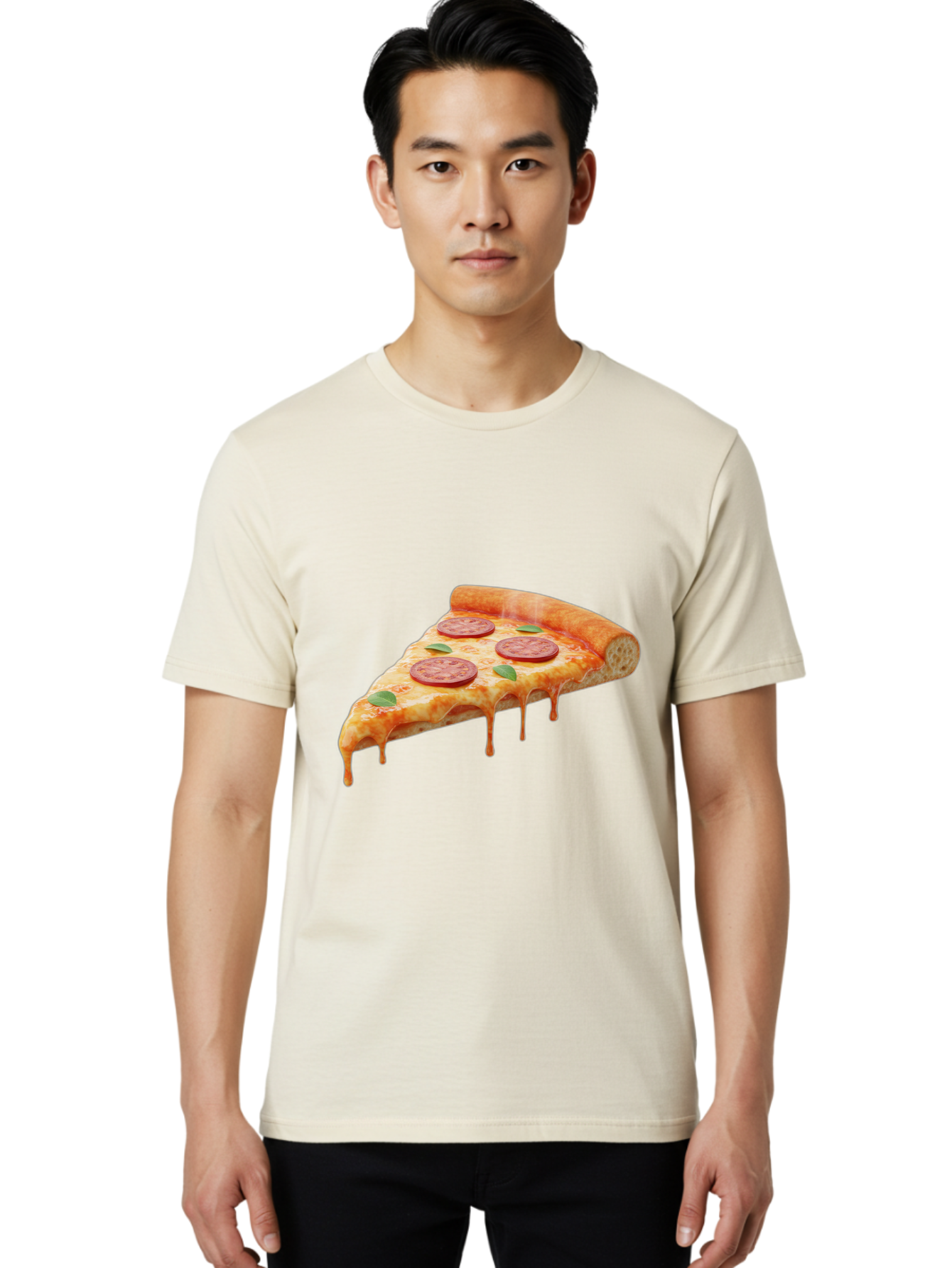 Pepperoni-Pizza-Slice-16 Men'S Graphic Tee, 100% Cotton, Comfortable Casual Summer Wear, Machine Washable, Pepperoni Pizza, Pizza Slice, Melting Cheese, Pepperoni Toppings, Basil Leaves, Italian Food, Savory Delight, Tasty Treat, Bac226