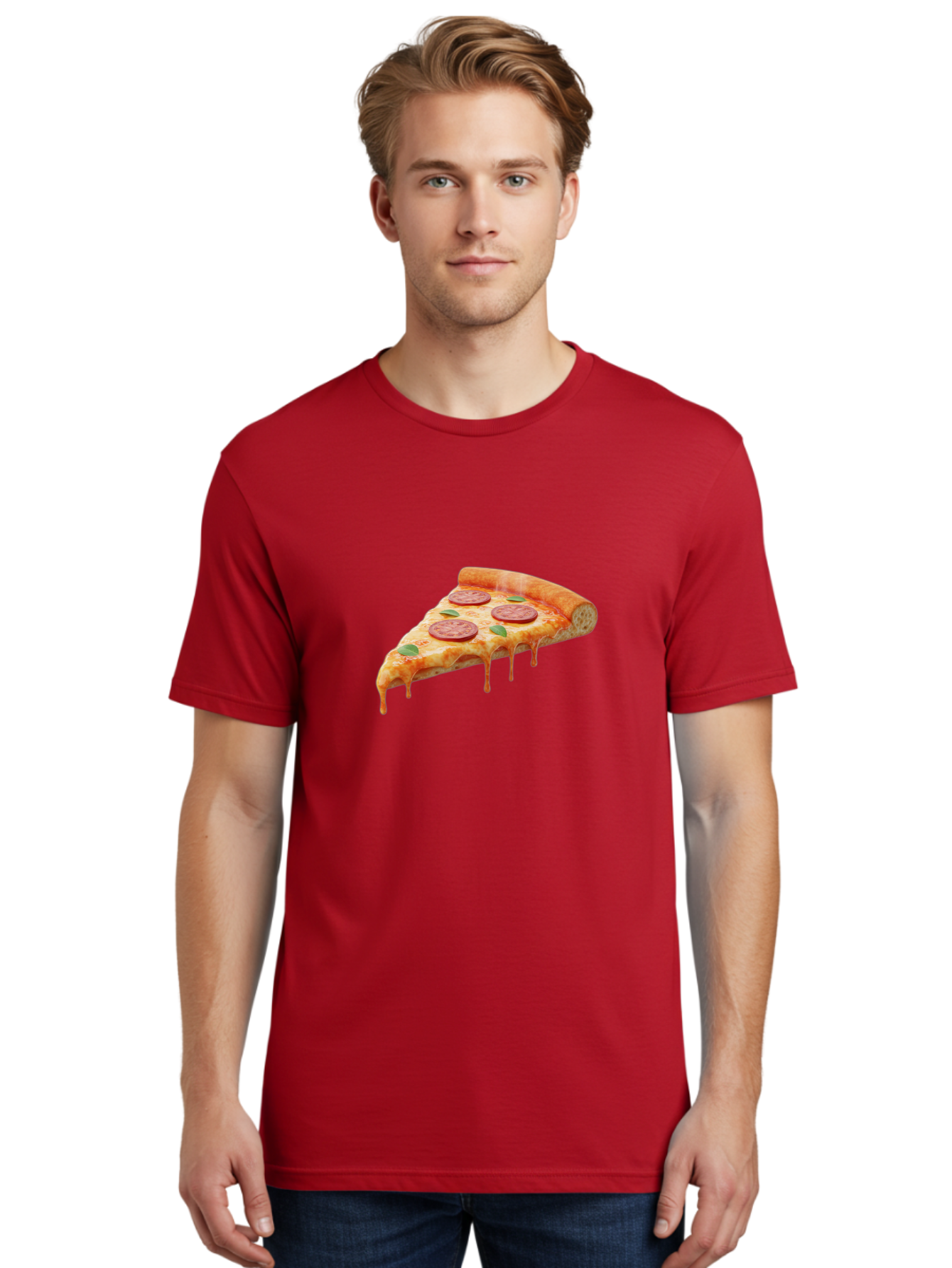Pepperoni-Pizza-Slice-16 Men'S Graphic Tee, 100% Cotton, Comfortable Casual Summer Wear, Machine Washable, Pepperoni Pizza, Pizza Slice, Melting Cheese, Pepperoni Toppings, Basil Leaves, Italian Food, Savory Delight, Tasty Treat, Bac226