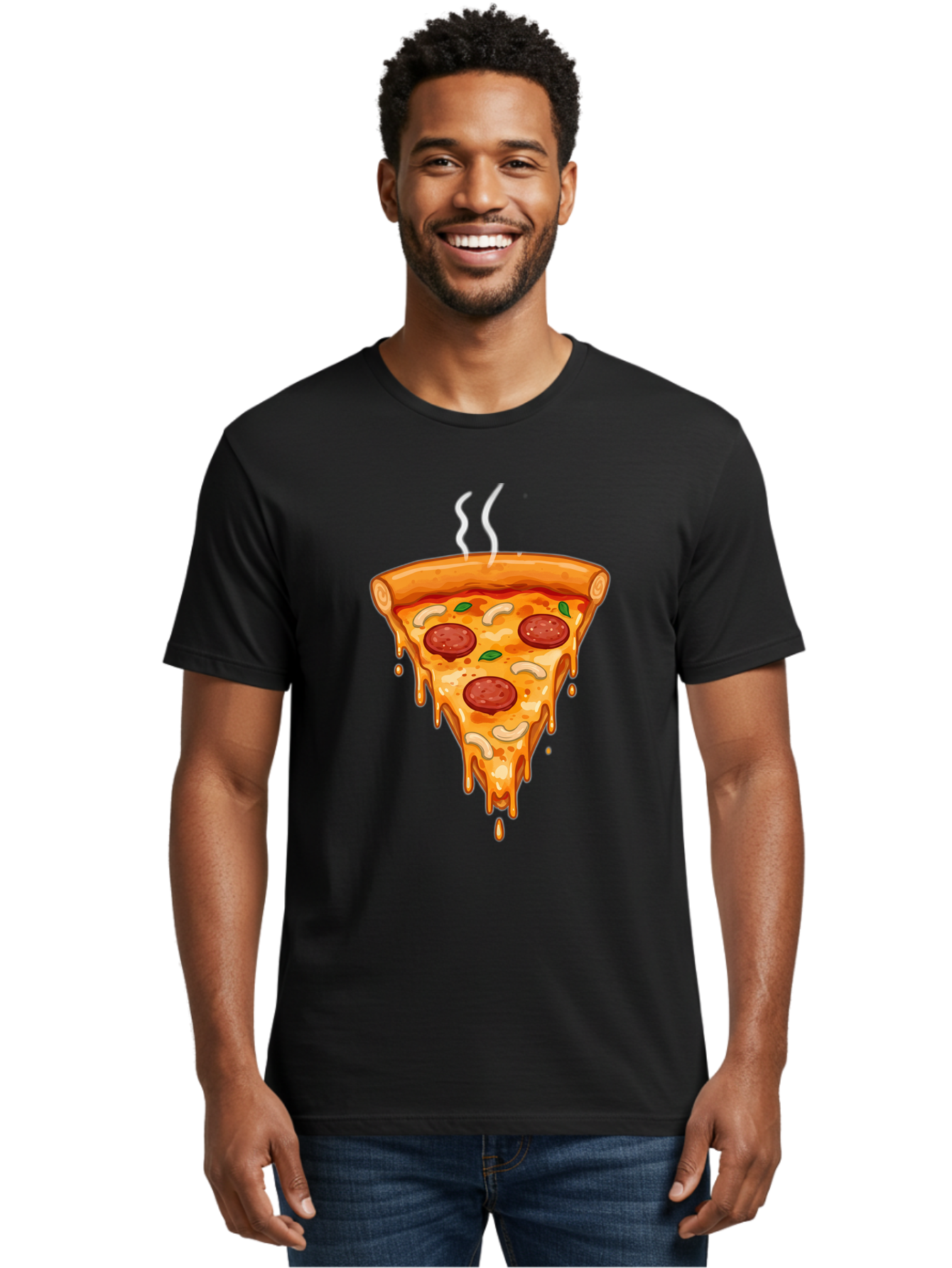 Pepperoni-Pizza-Slice-18 Men'S Graphic Tee, 100% Cotton, Comfortable Casual Summer Wear, Machine Washable, Cheesy Pizza Slice, Pepperoni Pizza, Melted Cheese, Hot Pizza, Fresh Basil, Pepperoni Slices, Steaming Pizza, Tasty Topping, Pizza Lover Bac228