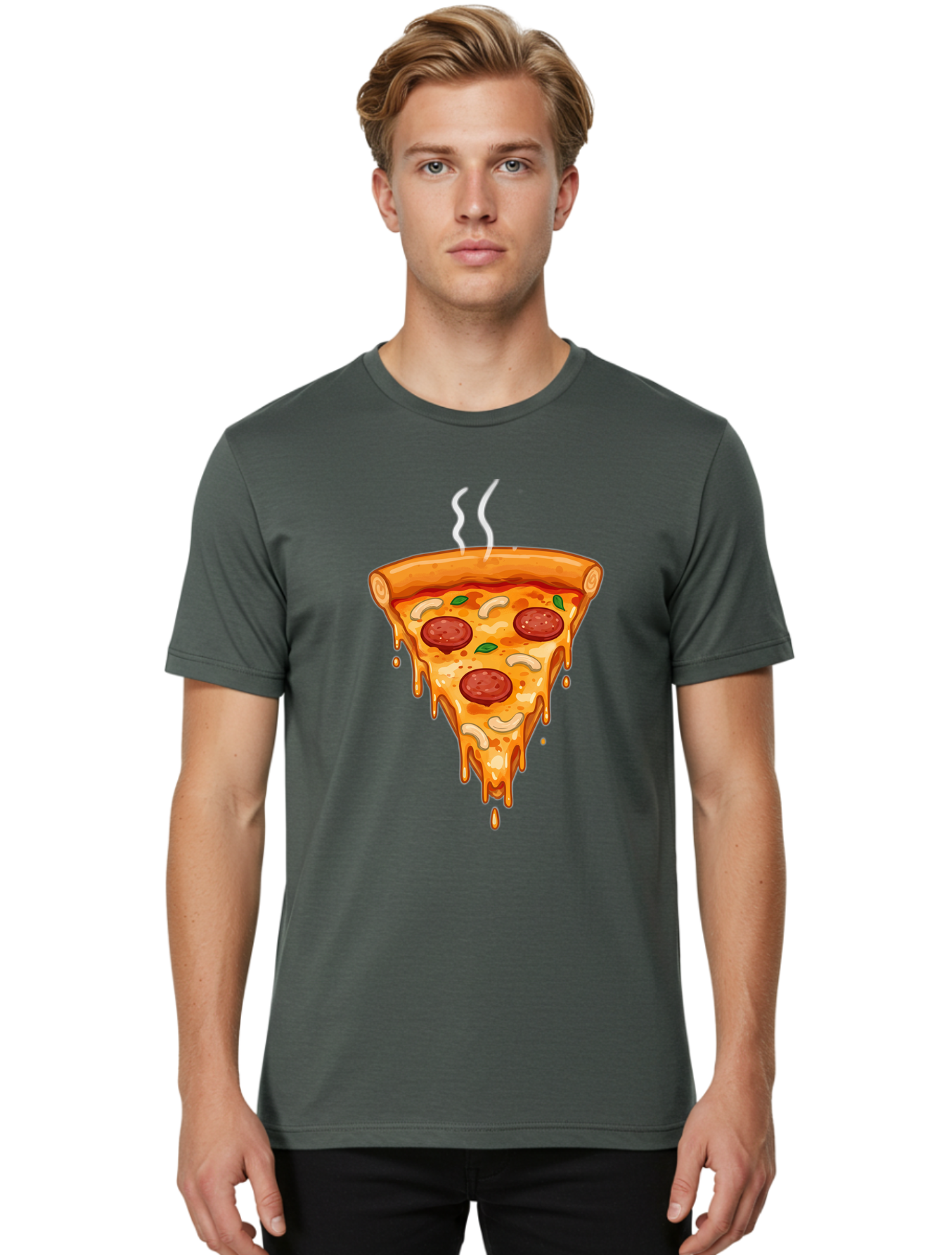 Pepperoni-Pizza-Slice-18 Men'S Graphic Tee, 100% Cotton, Comfortable Casual Summer Wear, Machine Washable, Cheesy Pizza Slice, Pepperoni Pizza, Melted Cheese, Hot Pizza, Fresh Basil, Pepperoni Slices, Steaming Pizza, Tasty Topping, Pizza Lover Bac228
