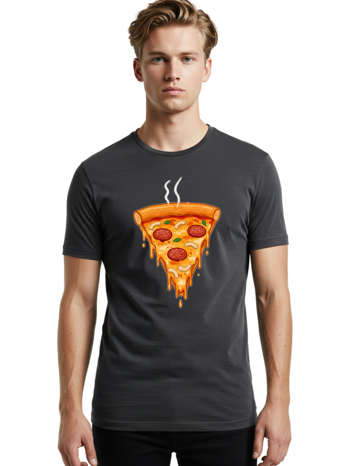 Pepperoni-Pizza-Slice-18 Men'S Graphic Tee, 100% Cotton, Comfortable Casual Summer Wear, Machine Washable, Cheesy Pizza Slice, Pepperoni Pizza, Melted Cheese, Hot Pizza, Fresh Basil, Pepperoni Slices, Steaming Pizza, Tasty Topping, Pizza Lover Bac228