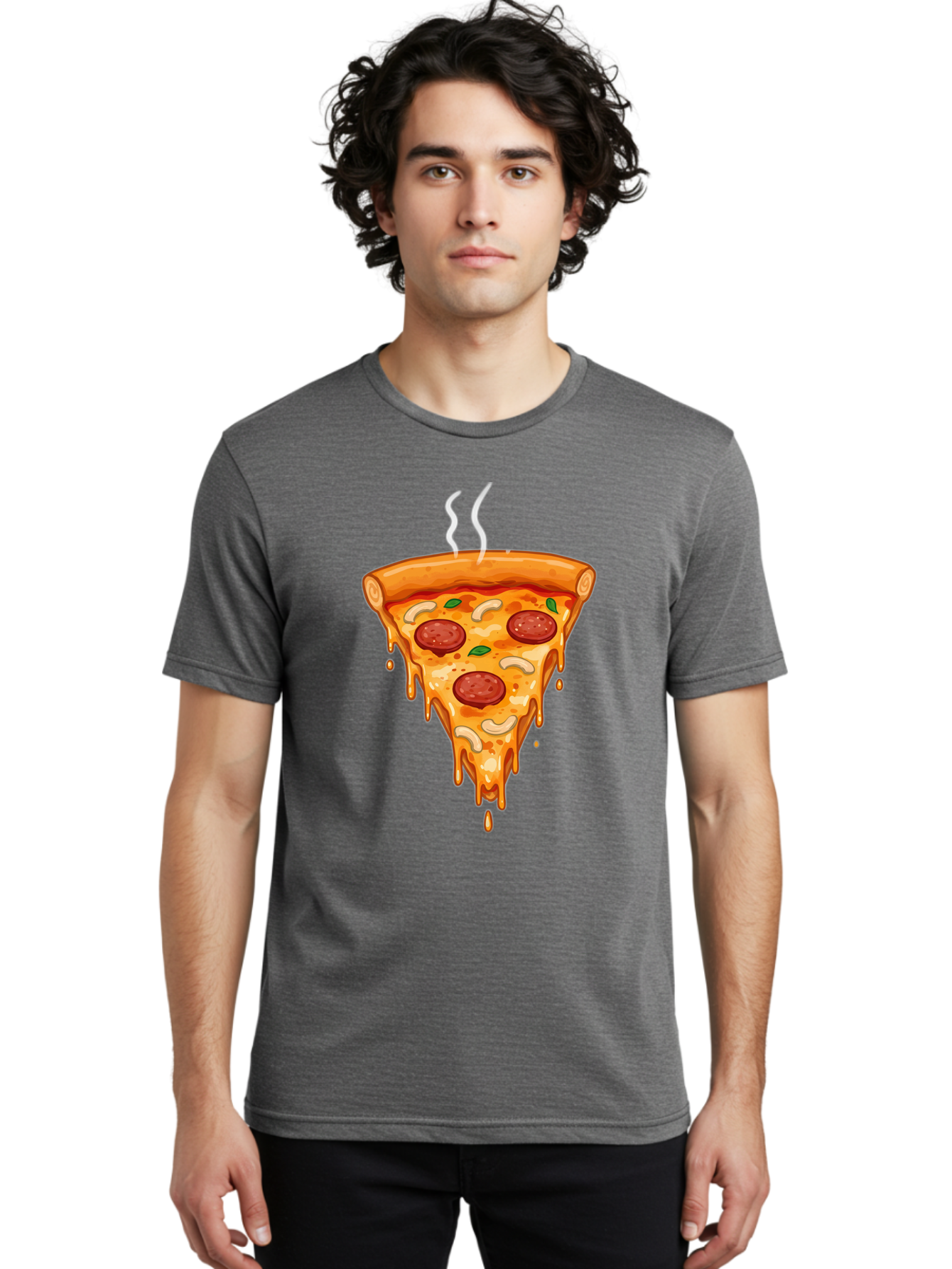 Pepperoni-Pizza-Slice-18 Men'S Graphic Tee, 100% Cotton, Comfortable Casual Summer Wear, Machine Washable, Cheesy Pizza Slice, Pepperoni Pizza, Melted Cheese, Hot Pizza, Fresh Basil, Pepperoni Slices, Steaming Pizza, Tasty Topping, Pizza Lover Bac228