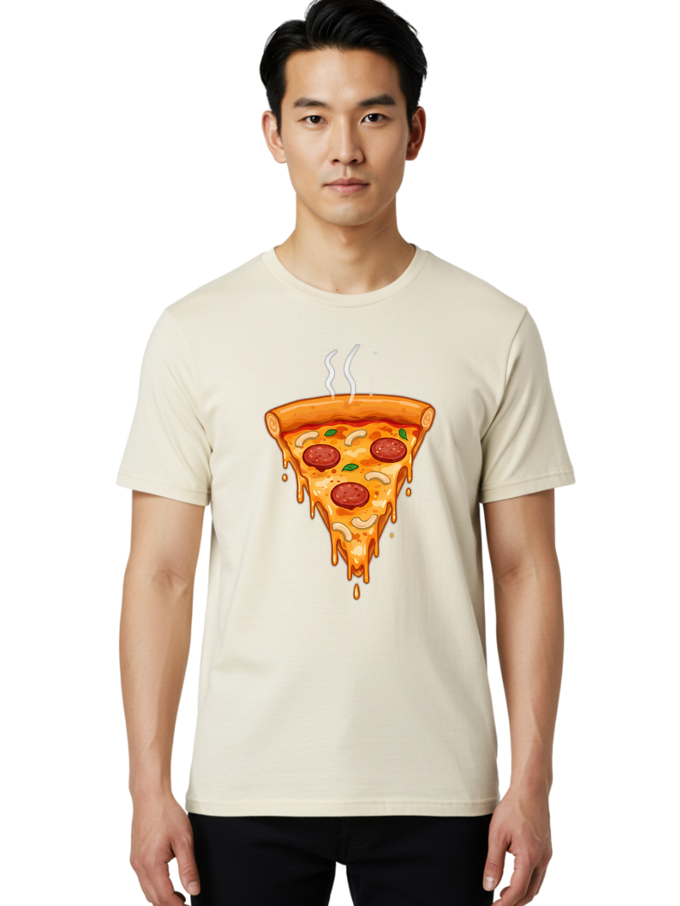 Pepperoni-Pizza-Slice-18 Men'S Graphic Tee, 100% Cotton, Comfortable Casual Summer Wear, Machine Washable, Cheesy Pizza Slice, Pepperoni Pizza, Melted Cheese, Hot Pizza, Fresh Basil, Pepperoni Slices, Steaming Pizza, Tasty Topping, Pizza Lover Bac228