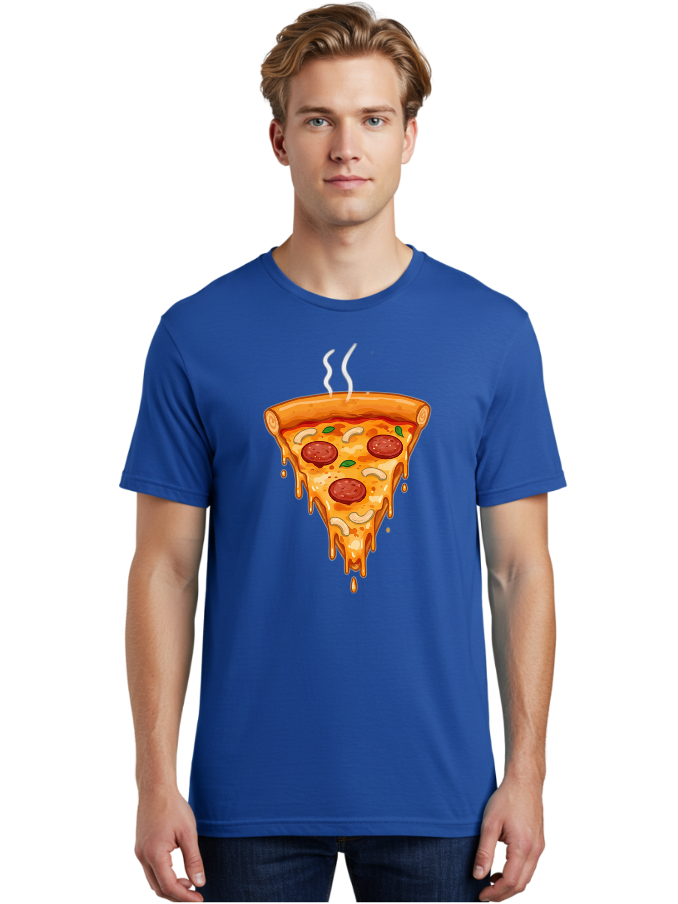 Pepperoni-Pizza-Slice-18 Men'S Graphic Tee, 100% Cotton, Comfortable Casual Summer Wear, Machine Washable, Cheesy Pizza Slice, Pepperoni Pizza, Melted Cheese, Hot Pizza, Fresh Basil, Pepperoni Slices, Steaming Pizza, Tasty Topping, Pizza Lover Bac228