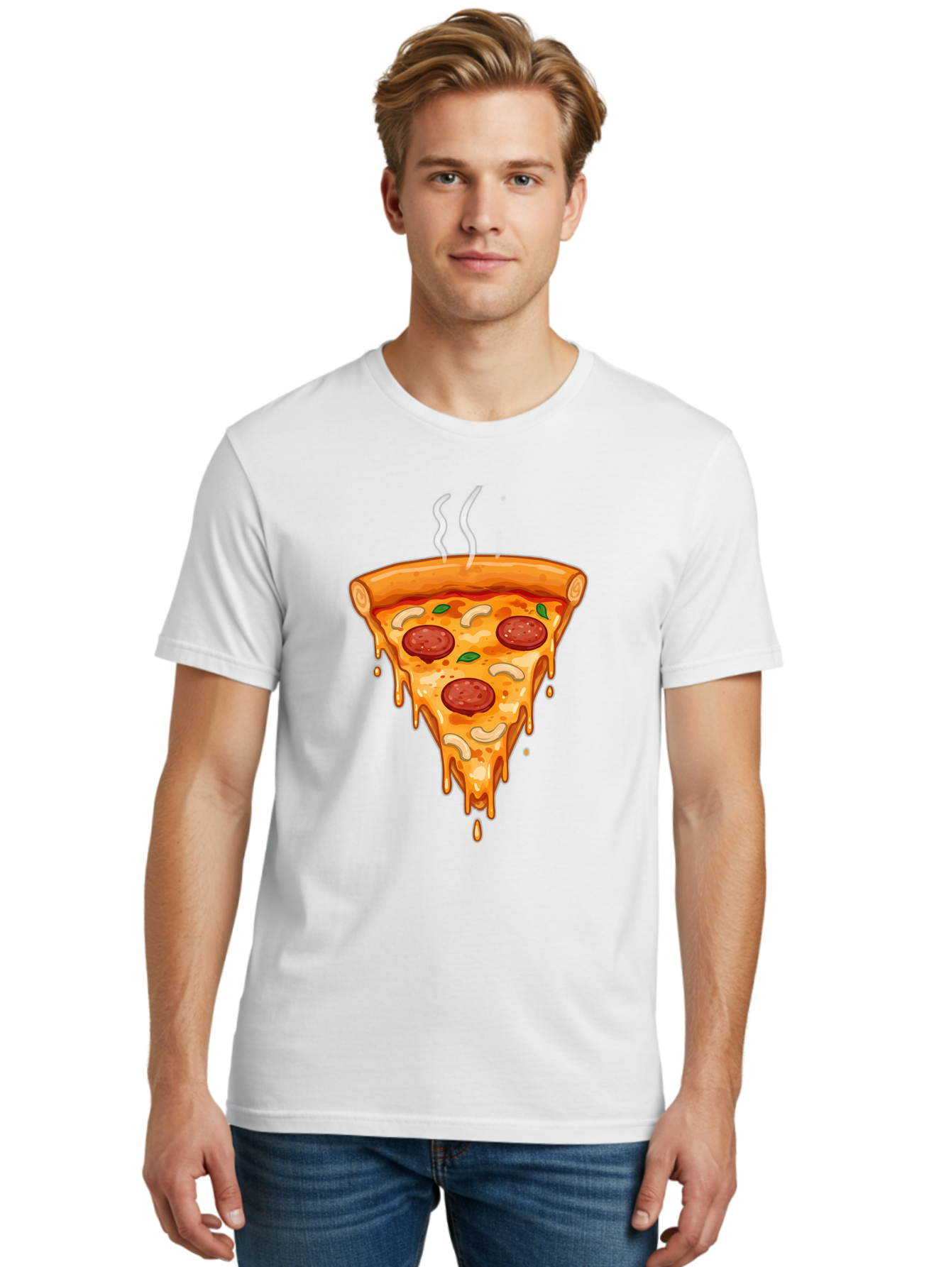 Pepperoni-Pizza-Slice-18 Men'S Graphic Tee, 100% Cotton, Comfortable Casual Summer Wear, Machine Washable, Cheesy Pizza Slice, Pepperoni Pizza, Melted Cheese, Hot Pizza, Fresh Basil, Pepperoni Slices, Steaming Pizza, Tasty Topping, Pizza Lover Bac228
