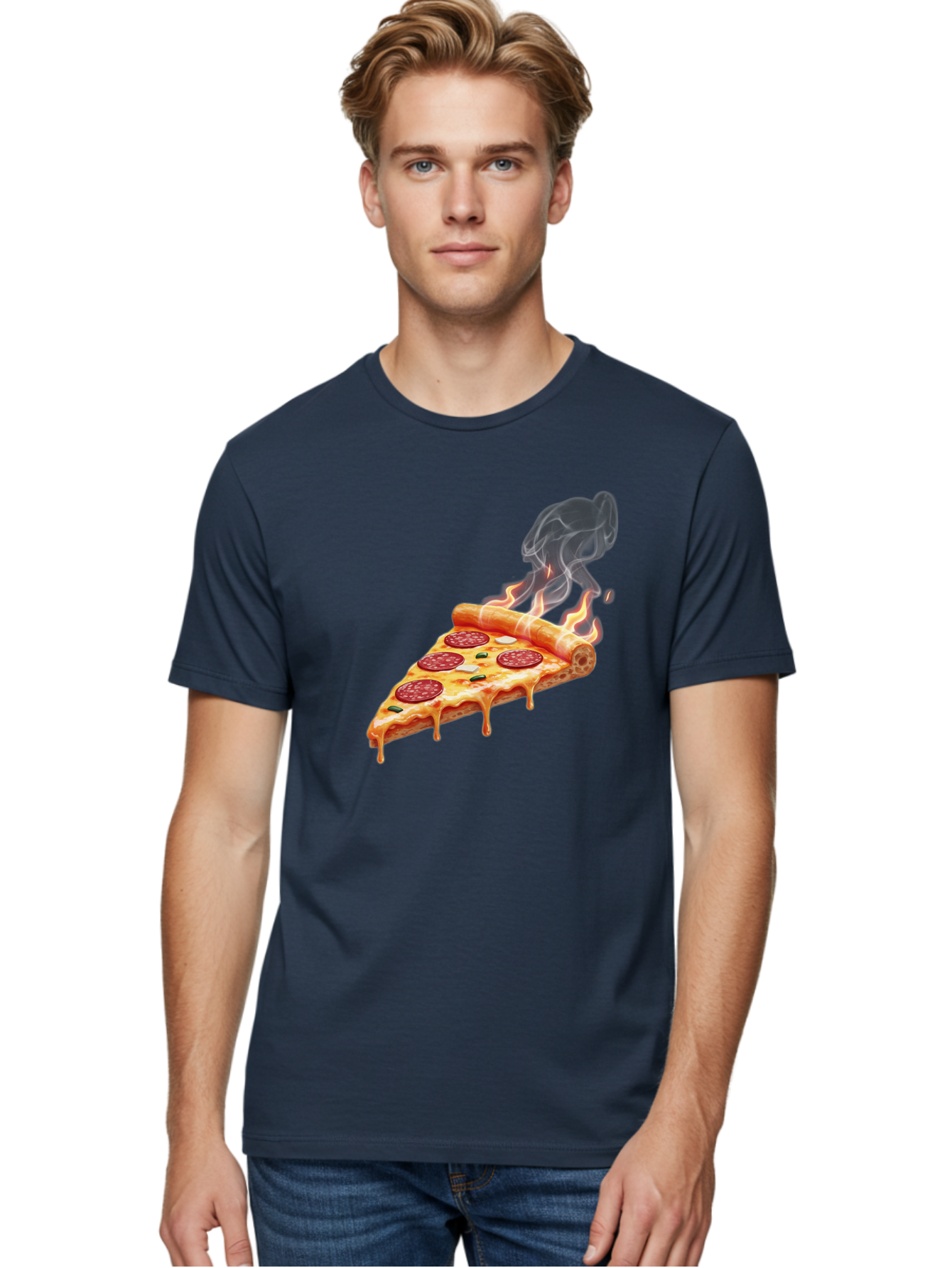 Pepperoni-Pizza-Slice-19 Men'S Graphic Tee, 100% Cotton, Comfortable Casual Summer Wear, Machine Washable, Pepperoni Pizza, Melting Cheese, Fresh Basil, Hot Pizza, Savory Flavors, Italian Cuisine, Pizza Slice, Food Illustration, Pepperoni, Bac229