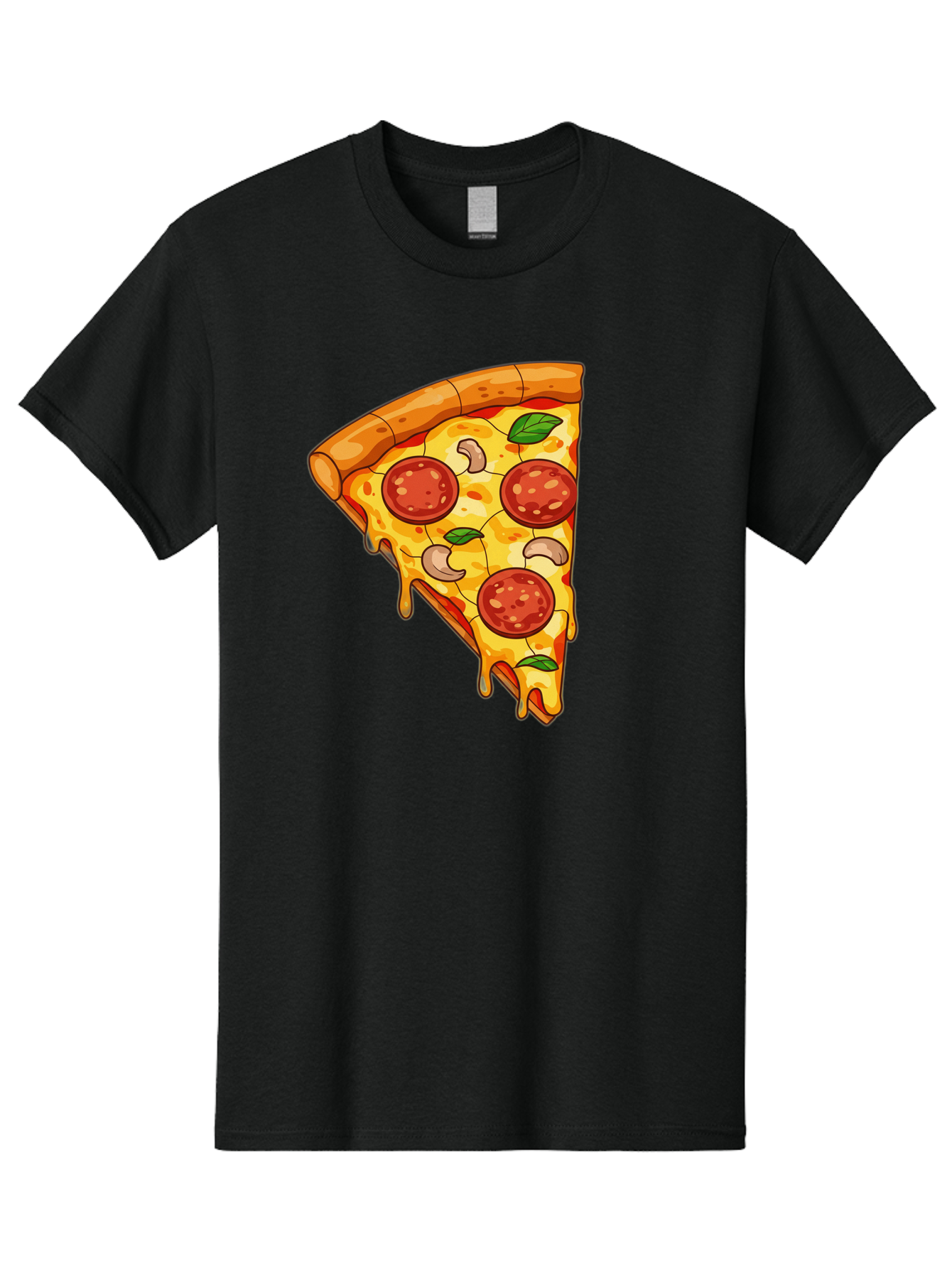 Pepperoni-Pizza-Slice-2 Men'S Graphic Tee, 100% Cotton, Comfortable Casual Summer Wear, Machine Washable, Cheesy Pizza Slice, Pepperoni Pizza, Cashew Nuts, Basil Leaves, Melted Cheese, Golden Crust, Cartoon Pizza, Pizza Graphics, Bac230
