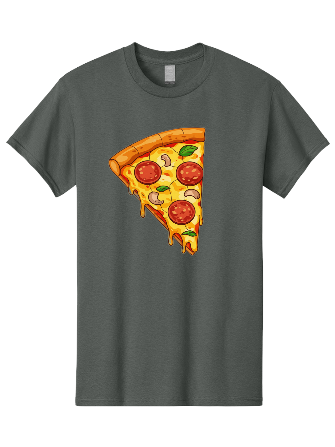 Pepperoni-Pizza-Slice-2 Men'S Graphic Tee, 100% Cotton, Comfortable Casual Summer Wear, Machine Washable, Cheesy Pizza Slice, Pepperoni Pizza, Cashew Nuts, Basil Leaves, Melted Cheese, Golden Crust, Cartoon Pizza, Pizza Graphics, Bac230