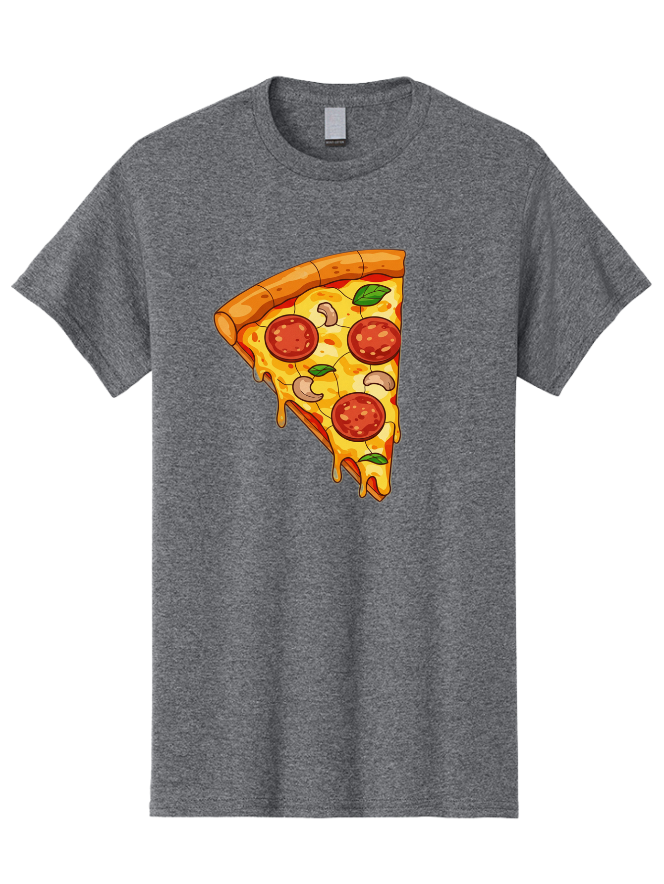 Pepperoni-Pizza-Slice-2 Men'S Graphic Tee, 100% Cotton, Comfortable Casual Summer Wear, Machine Washable, Cheesy Pizza Slice, Pepperoni Pizza, Cashew Nuts, Basil Leaves, Melted Cheese, Golden Crust, Cartoon Pizza, Pizza Graphics, Bac230