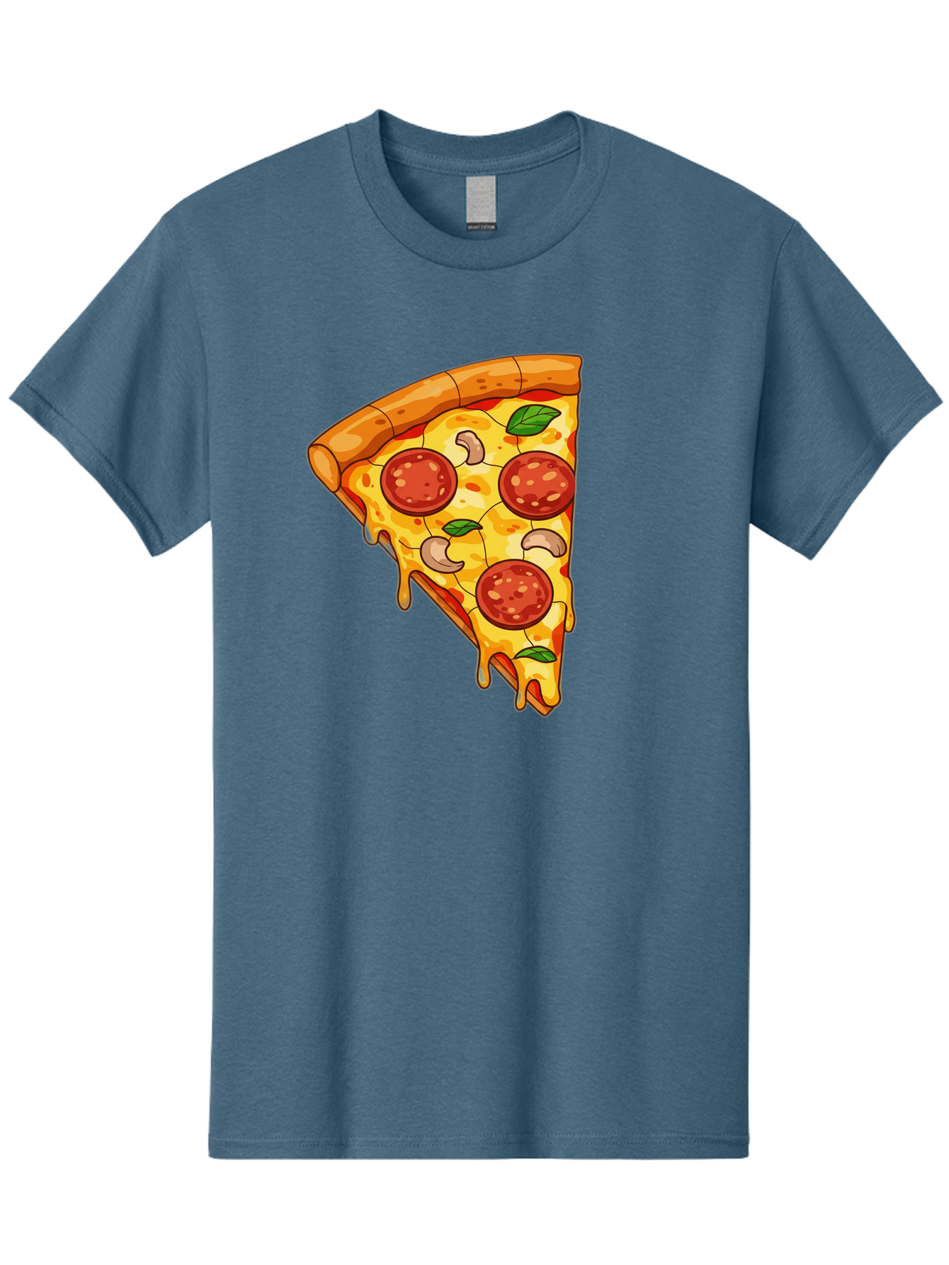 Pepperoni-Pizza-Slice-2 Men'S Graphic Tee, 100% Cotton, Comfortable Casual Summer Wear, Machine Washable, Cheesy Pizza Slice, Pepperoni Pizza, Cashew Nuts, Basil Leaves, Melted Cheese, Golden Crust, Cartoon Pizza, Pizza Graphics, Bac230