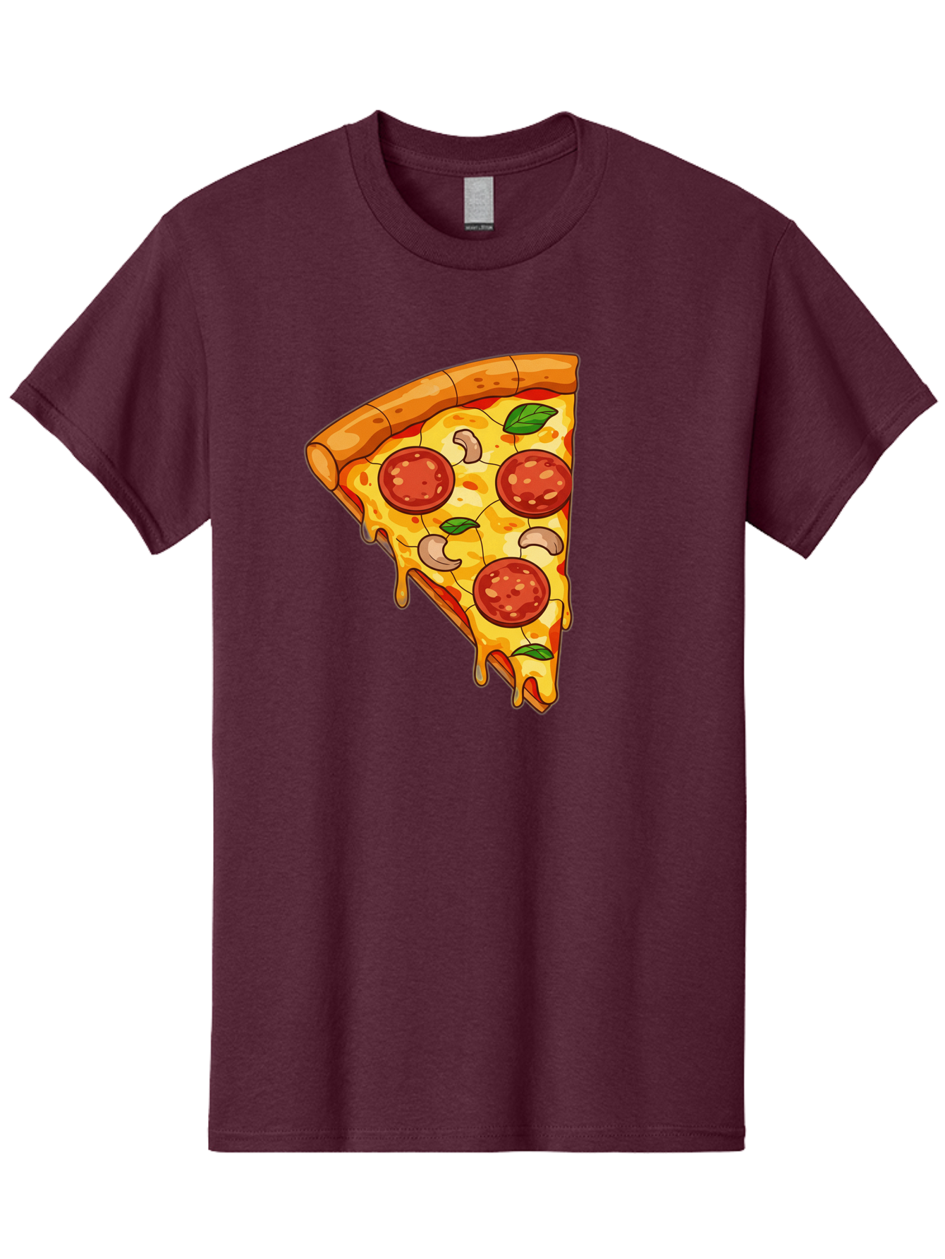 Pepperoni-Pizza-Slice-2 Men'S Graphic Tee, 100% Cotton, Comfortable Casual Summer Wear, Machine Washable, Cheesy Pizza Slice, Pepperoni Pizza, Cashew Nuts, Basil Leaves, Melted Cheese, Golden Crust, Cartoon Pizza, Pizza Graphics, Bac230