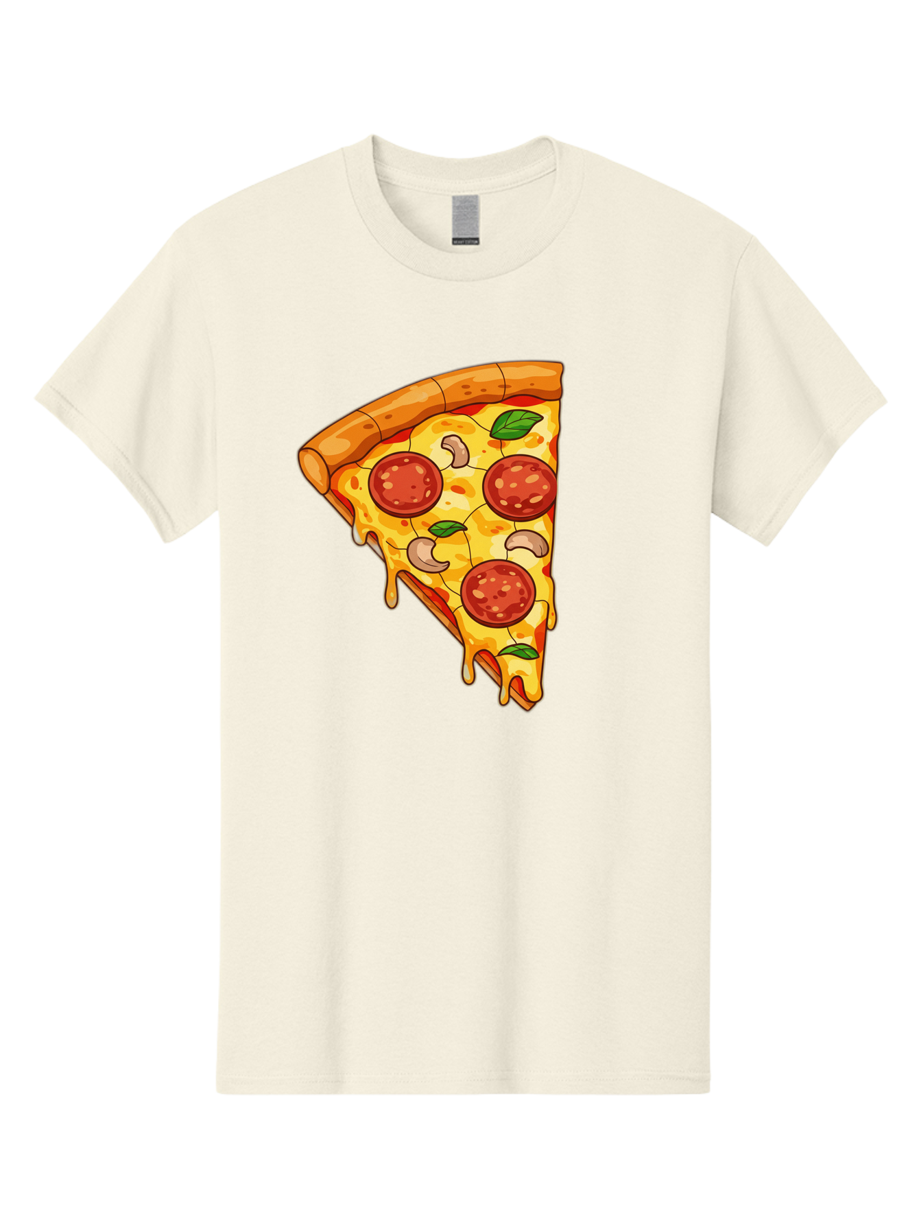 Pepperoni-Pizza-Slice-2 Men'S Graphic Tee, 100% Cotton, Comfortable Casual Summer Wear, Machine Washable, Cheesy Pizza Slice, Pepperoni Pizza, Cashew Nuts, Basil Leaves, Melted Cheese, Golden Crust, Cartoon Pizza, Pizza Graphics, Bac230