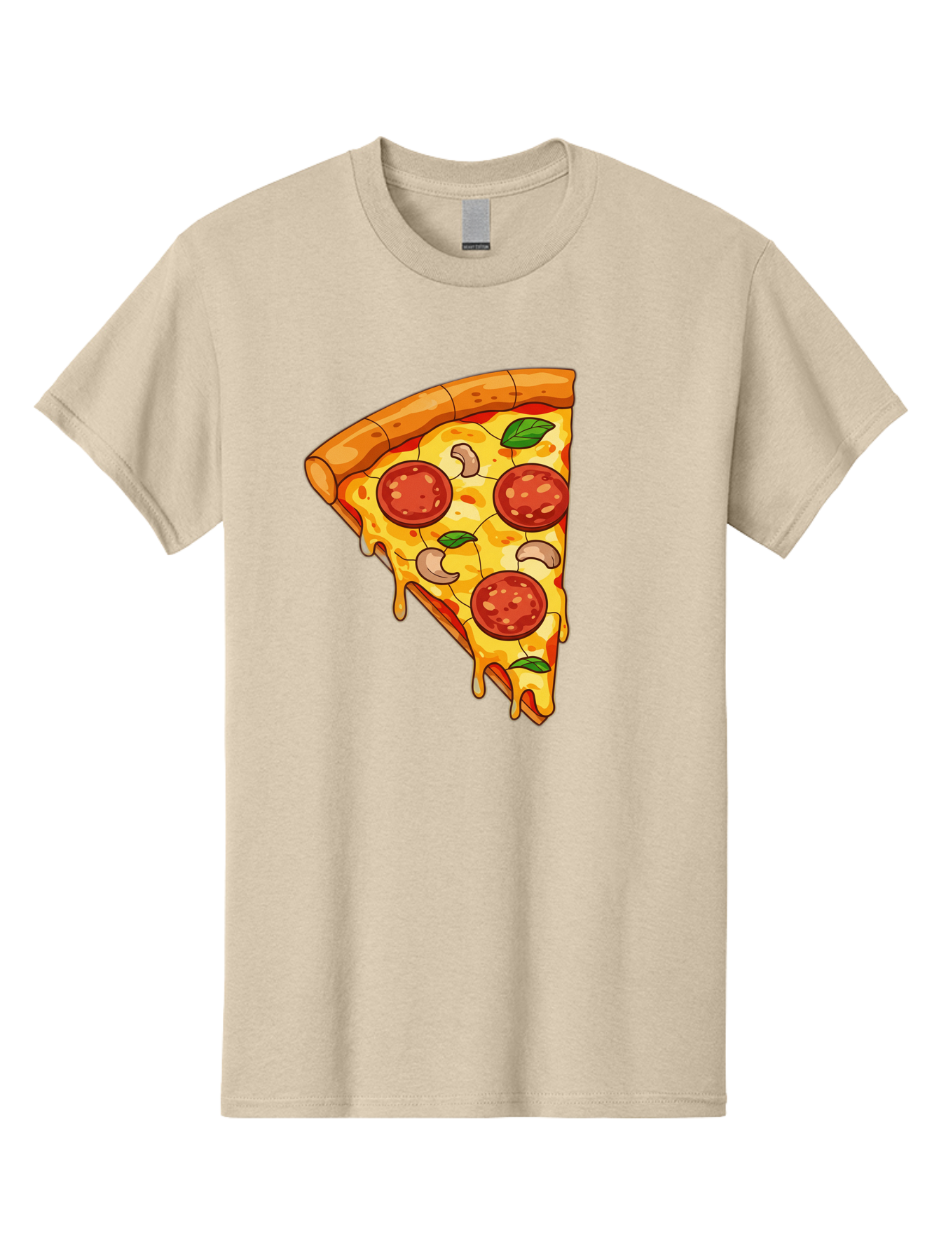 Pepperoni-Pizza-Slice-2 Men'S Graphic Tee, 100% Cotton, Comfortable Casual Summer Wear, Machine Washable, Cheesy Pizza Slice, Pepperoni Pizza, Cashew Nuts, Basil Leaves, Melted Cheese, Golden Crust, Cartoon Pizza, Pizza Graphics, Bac230