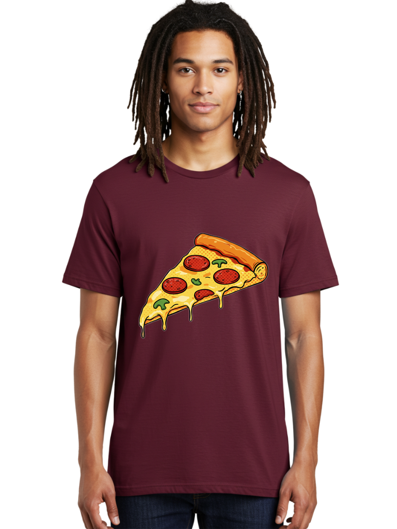 Pepperoni-Pizza-Slice-20 Men'S Graphic Tee, 100% Cotton, Comfortable Casual Summer Wear, Machine Washable, Pepperoni Pizza, Pizza Slice, Melted Cheese, Green Peppers, Tomato Sauce, Italian Food, Food Illustration, Cartoon Pizza, Tasty Pizza, Bac231