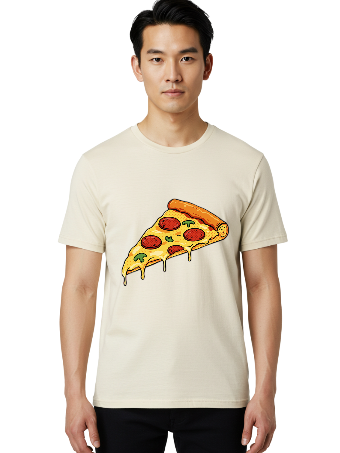 Pepperoni-Pizza-Slice-20 Men'S Graphic Tee, 100% Cotton, Comfortable Casual Summer Wear, Machine Washable, Pepperoni Pizza, Pizza Slice, Melted Cheese, Green Peppers, Tomato Sauce, Italian Food, Food Illustration, Cartoon Pizza, Tasty Pizza, Bac231