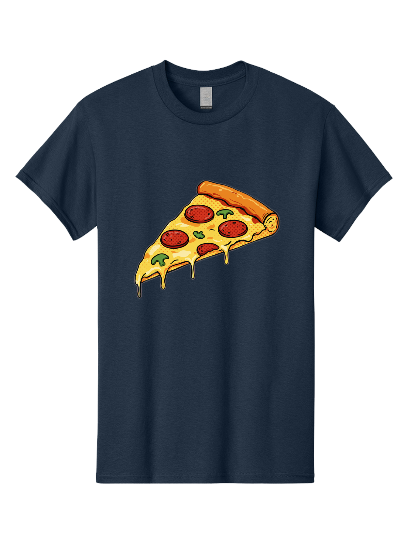 Pepperoni-Pizza-Slice-20 Men'S Graphic Tee, 100% Cotton, Comfortable Casual Summer Wear, Machine Washable, Pepperoni Pizza, Pizza Slice, Melted Cheese, Green Peppers, Tomato Sauce, Italian Food, Food Illustration, Cartoon Pizza, Tasty Pizza, Bac231