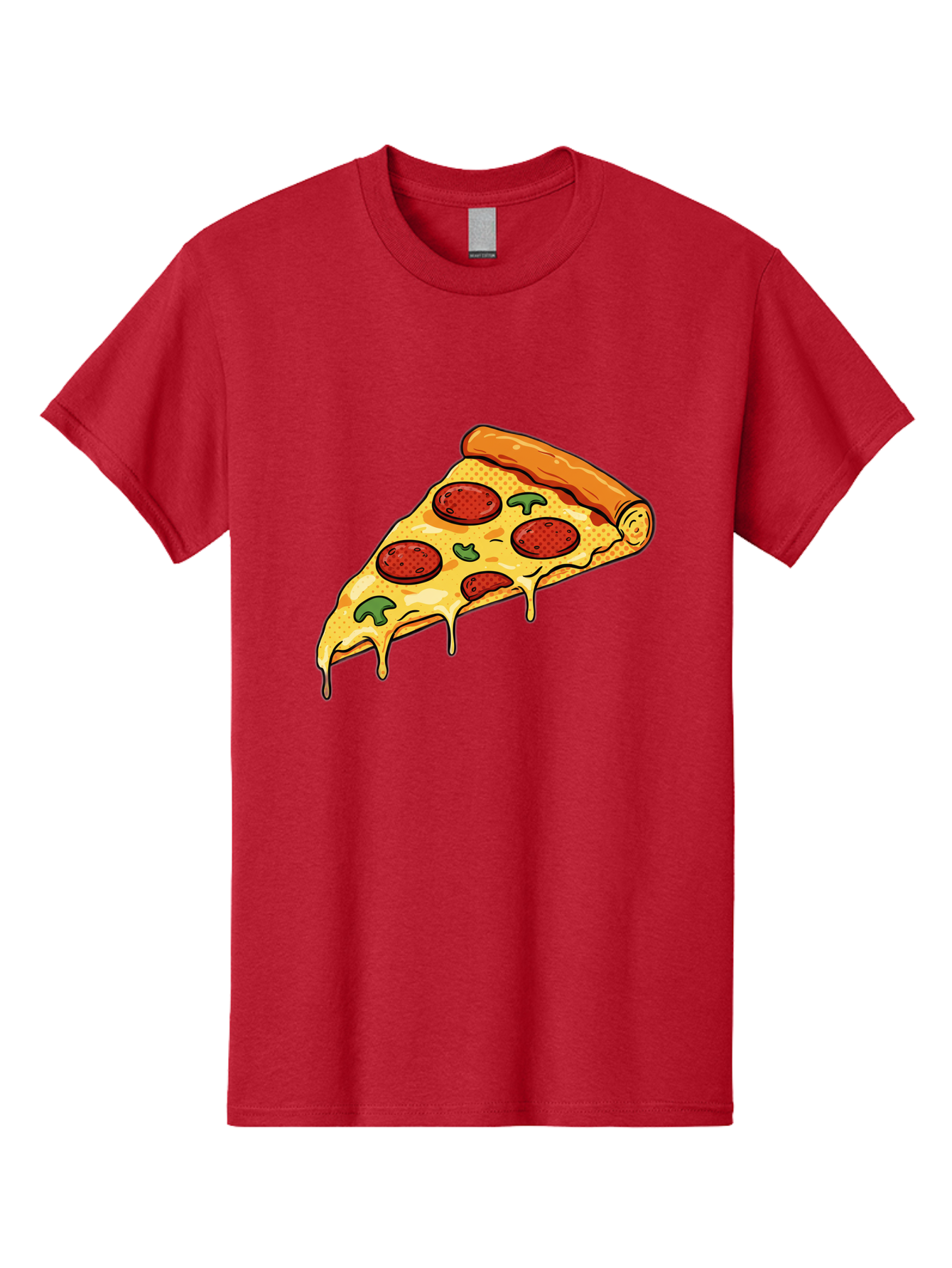 Pepperoni-Pizza-Slice-20 Men'S Graphic Tee, 100% Cotton, Comfortable Casual Summer Wear, Machine Washable, Pepperoni Pizza, Pizza Slice, Melted Cheese, Green Peppers, Tomato Sauce, Italian Food, Food Illustration, Cartoon Pizza, Tasty Pizza, Bac231