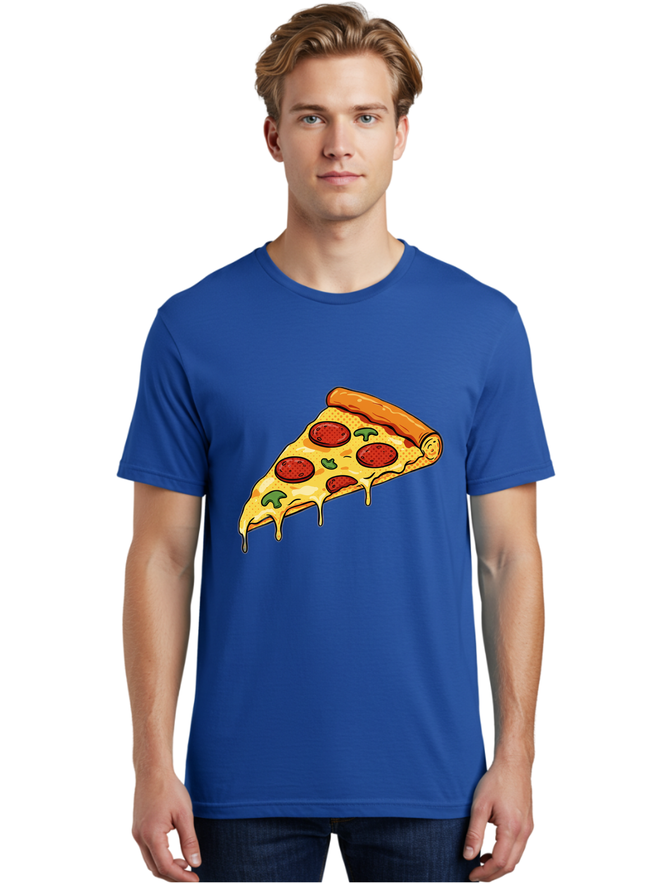 Pepperoni-Pizza-Slice-20 Men'S Graphic Tee, 100% Cotton, Comfortable Casual Summer Wear, Machine Washable, Pepperoni Pizza, Pizza Slice, Melted Cheese, Green Peppers, Tomato Sauce, Italian Food, Food Illustration, Cartoon Pizza, Tasty Pizza, Bac231