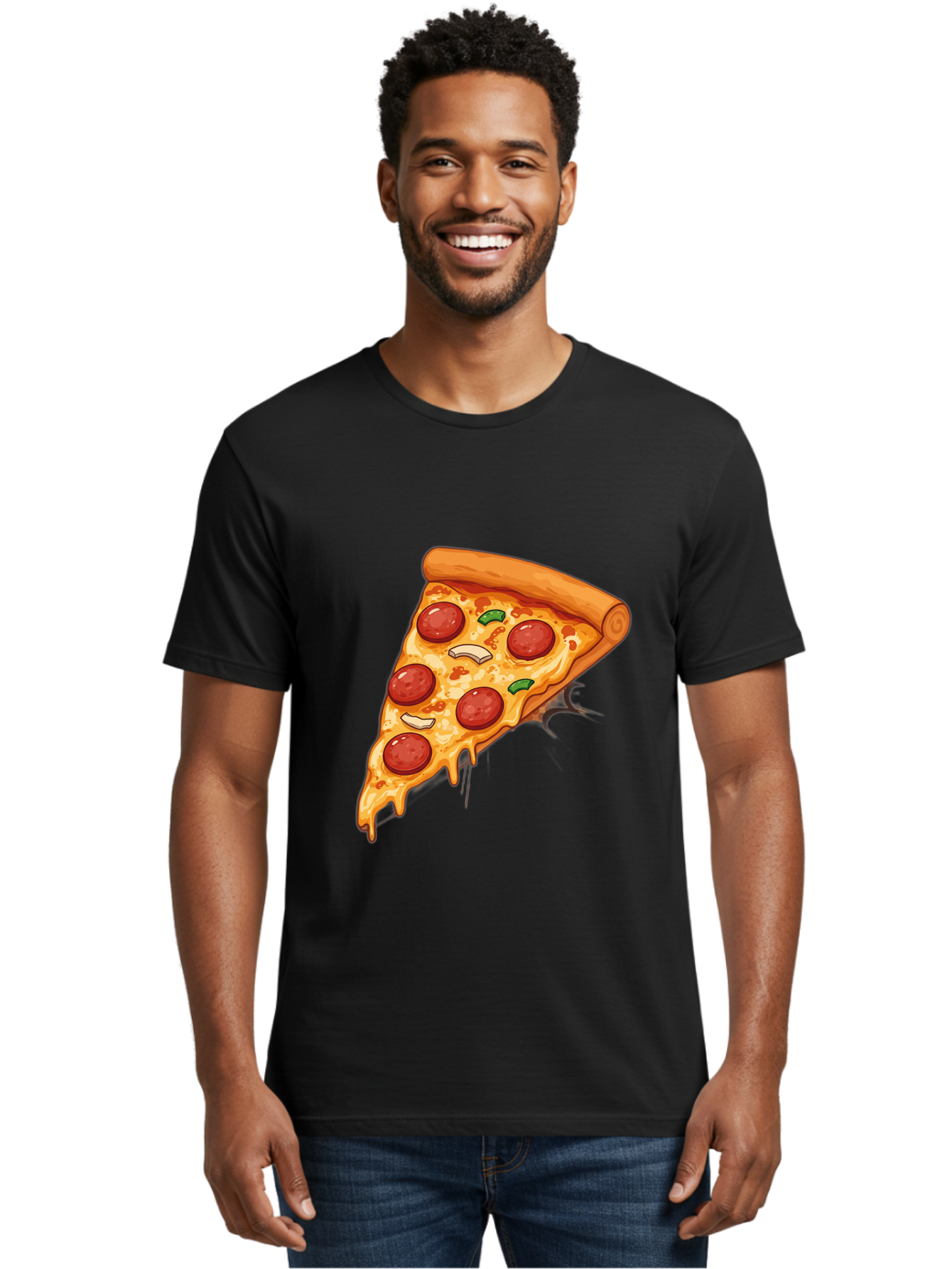 Pepperoni-Pizza-Slice-21 Men'S Graphic Tee, 100% Cotton, Comfortable Casual Summer Wear, Machine Washable, Pepperoni Pizza Slice, Cheesy Goodness, Savory Toppings, Melted Mozzarella, Italian Cuisine, Delicious Food, Appetizing Meal, Drooling, Bac232