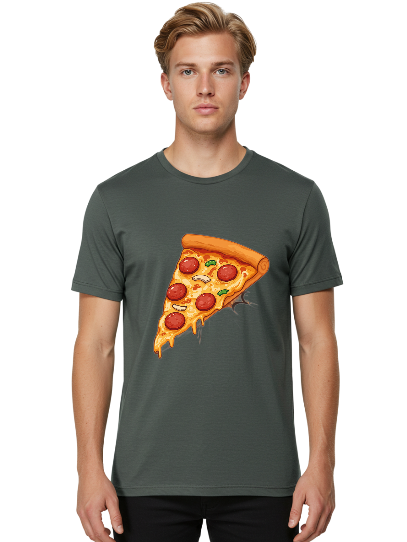 Pepperoni-Pizza-Slice-21 Men'S Graphic Tee, 100% Cotton, Comfortable Casual Summer Wear, Machine Washable, Pepperoni Pizza Slice, Cheesy Goodness, Savory Toppings, Melted Mozzarella, Italian Cuisine, Delicious Food, Appetizing Meal, Drooling, Bac232