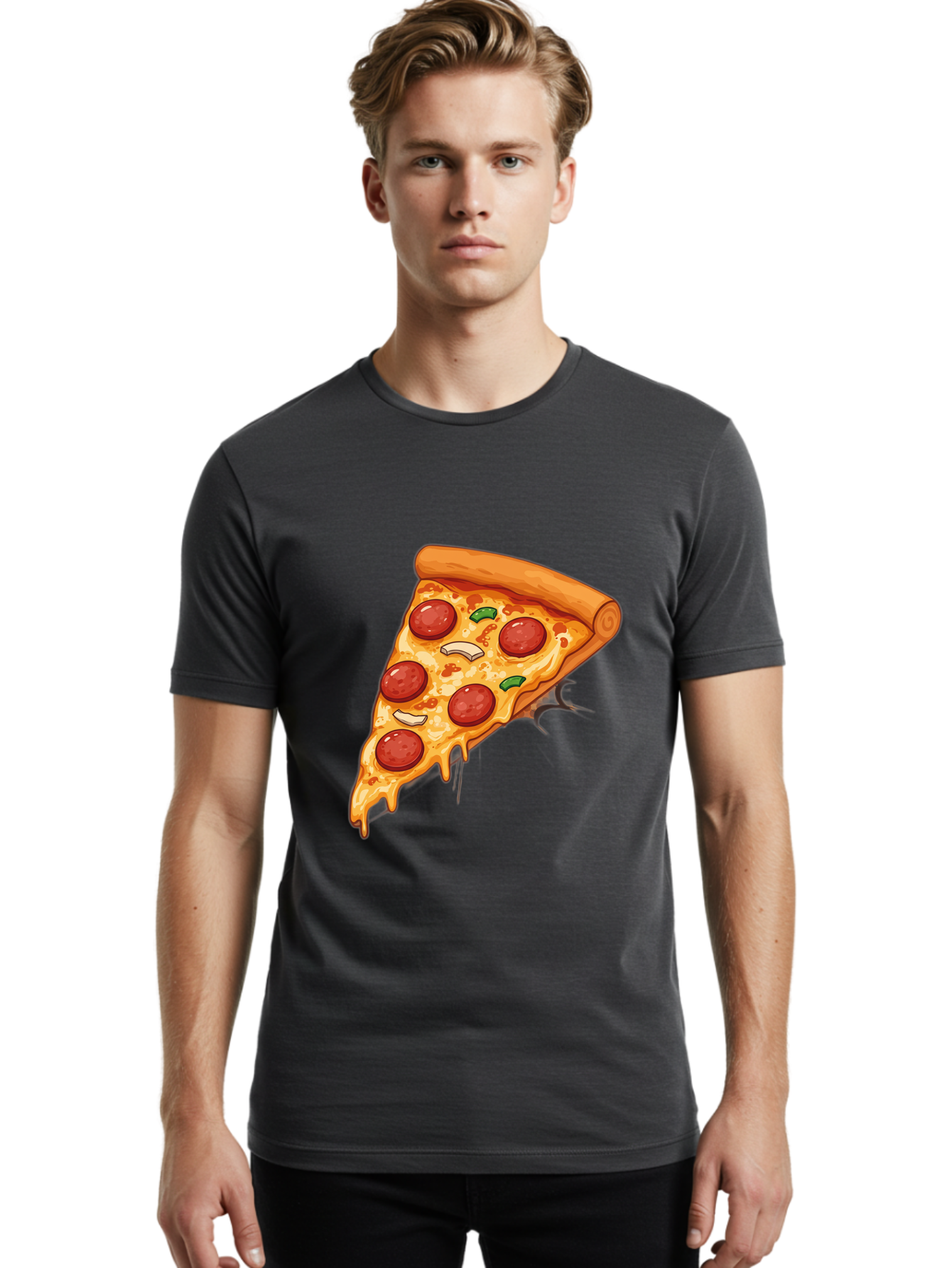 Pepperoni-Pizza-Slice-21 Men'S Graphic Tee, 100% Cotton, Comfortable Casual Summer Wear, Machine Washable, Pepperoni Pizza Slice, Cheesy Goodness, Savory Toppings, Melted Mozzarella, Italian Cuisine, Delicious Food, Appetizing Meal, Drooling, Bac232