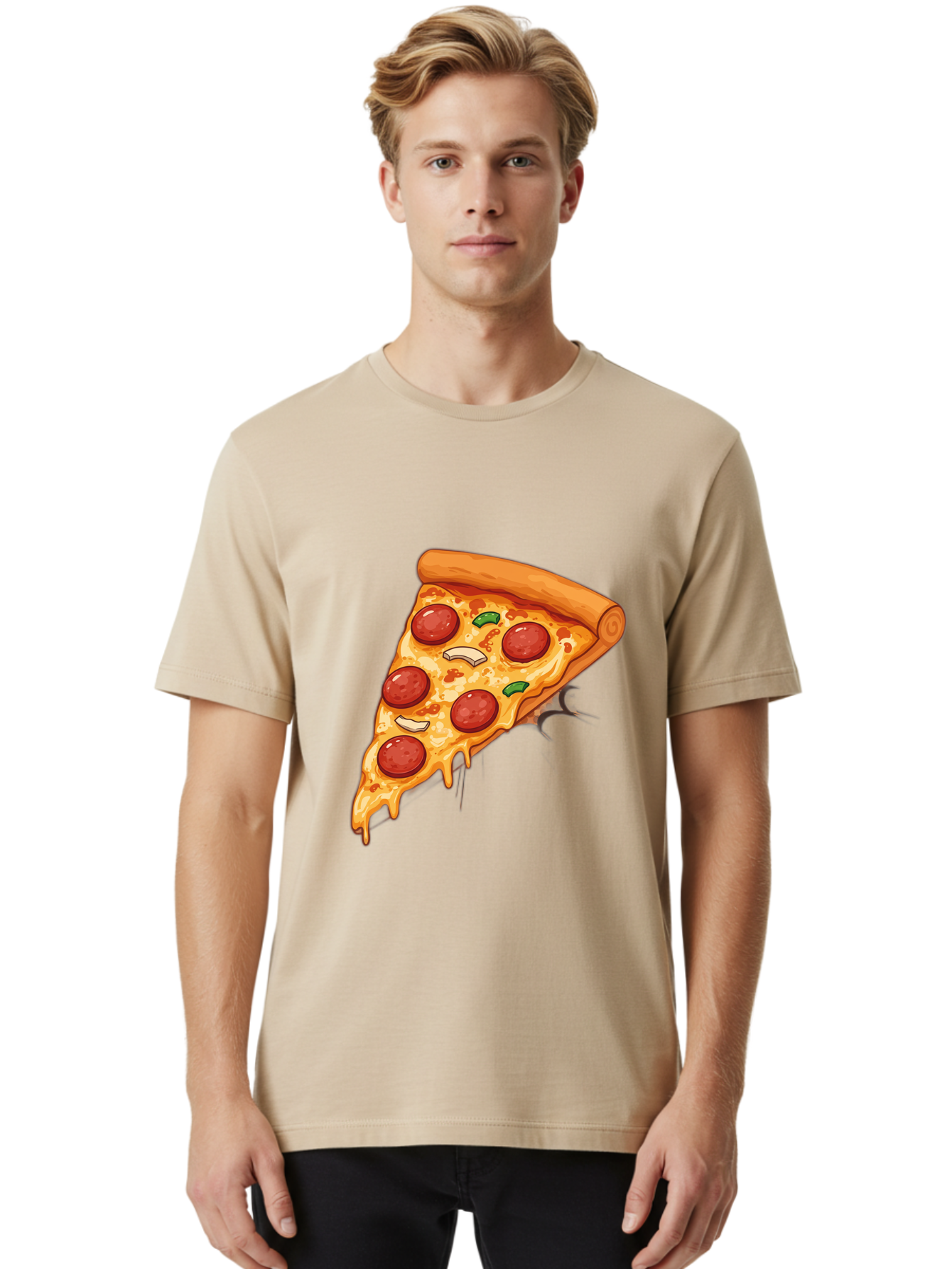 Pepperoni-Pizza-Slice-21 Men'S Graphic Tee, 100% Cotton, Comfortable Casual Summer Wear, Machine Washable, Pepperoni Pizza Slice, Cheesy Goodness, Savory Toppings, Melted Mozzarella, Italian Cuisine, Delicious Food, Appetizing Meal, Drooling, Bac232