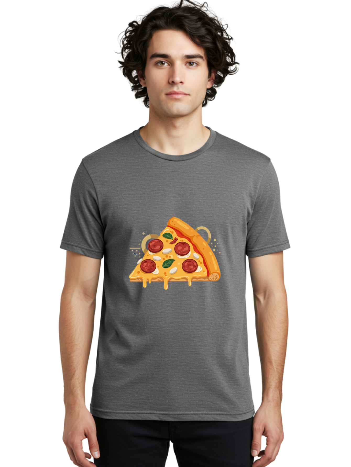 Pepperoni-Pizza-Slice-22 Men'S Graphic Tee, 100% Cotton, Comfortable Casual Summer Wear, Machine Washable, Pepperoni Pizza, Cheesy Goodness, Melted Cheese, Italian Cuisine, Savory Flavors, Appetizing Treat, Food Illustration, Bac233