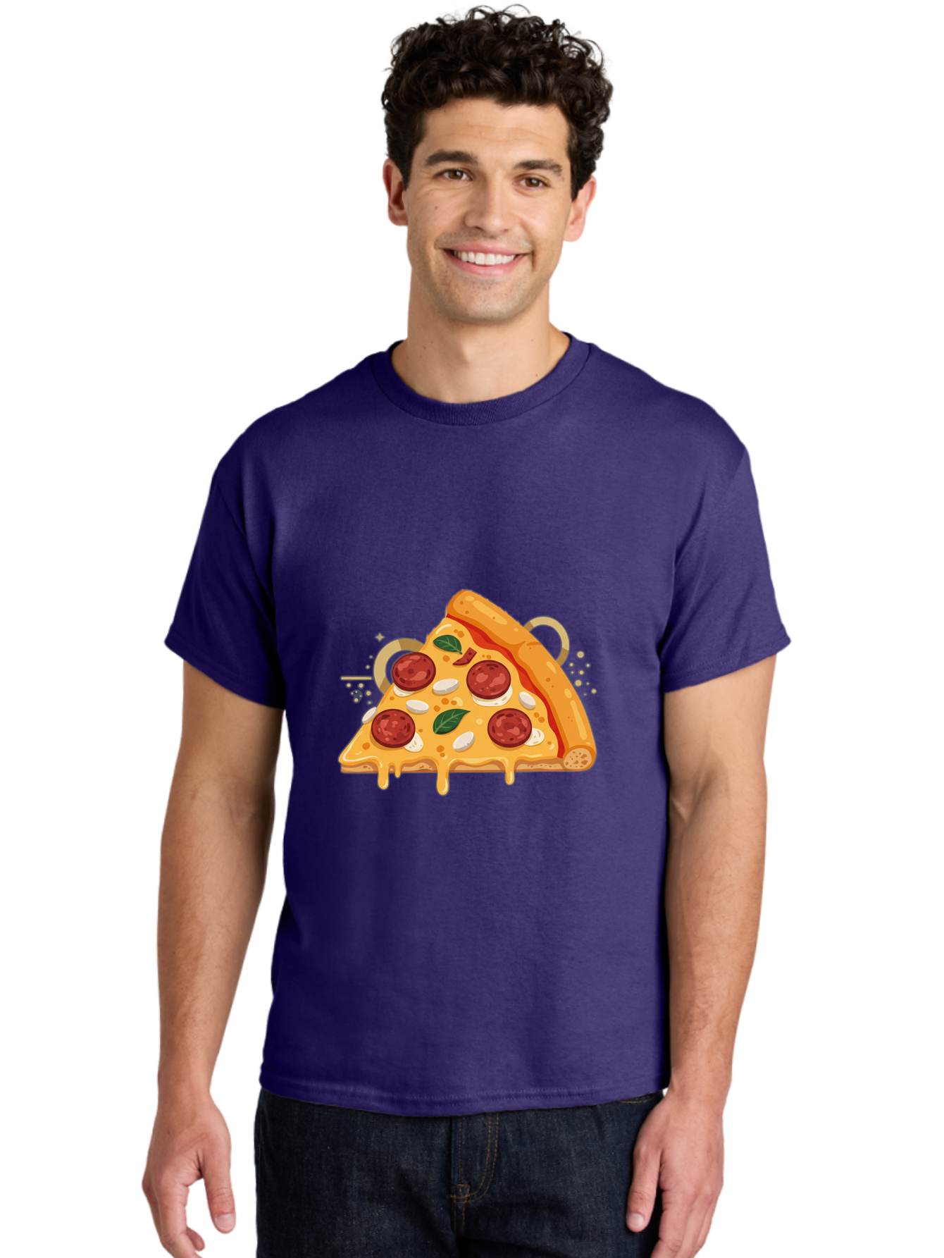 Pepperoni-Pizza-Slice-22 Men'S Graphic Tee, 100% Cotton, Comfortable Casual Summer Wear, Machine Washable, Pepperoni Pizza, Cheesy Goodness, Melted Cheese, Italian Cuisine, Savory Flavors, Appetizing Treat, Food Illustration, Bac233