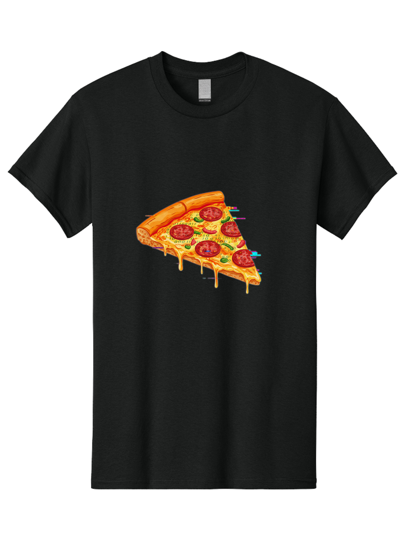 Pepperoni-Pizza-Slice-23 Men'S Graphic Tee, 100% Cotton, Comfortable Casual Summer Wear, Machine Washable, Pepperoni Pizza, Cheese Pizza, Pizza Slice, Melted Cheese, Pepperoni Toppings, Glitch Art, Distorted Image, Digital Art, Modern Design, Bac234