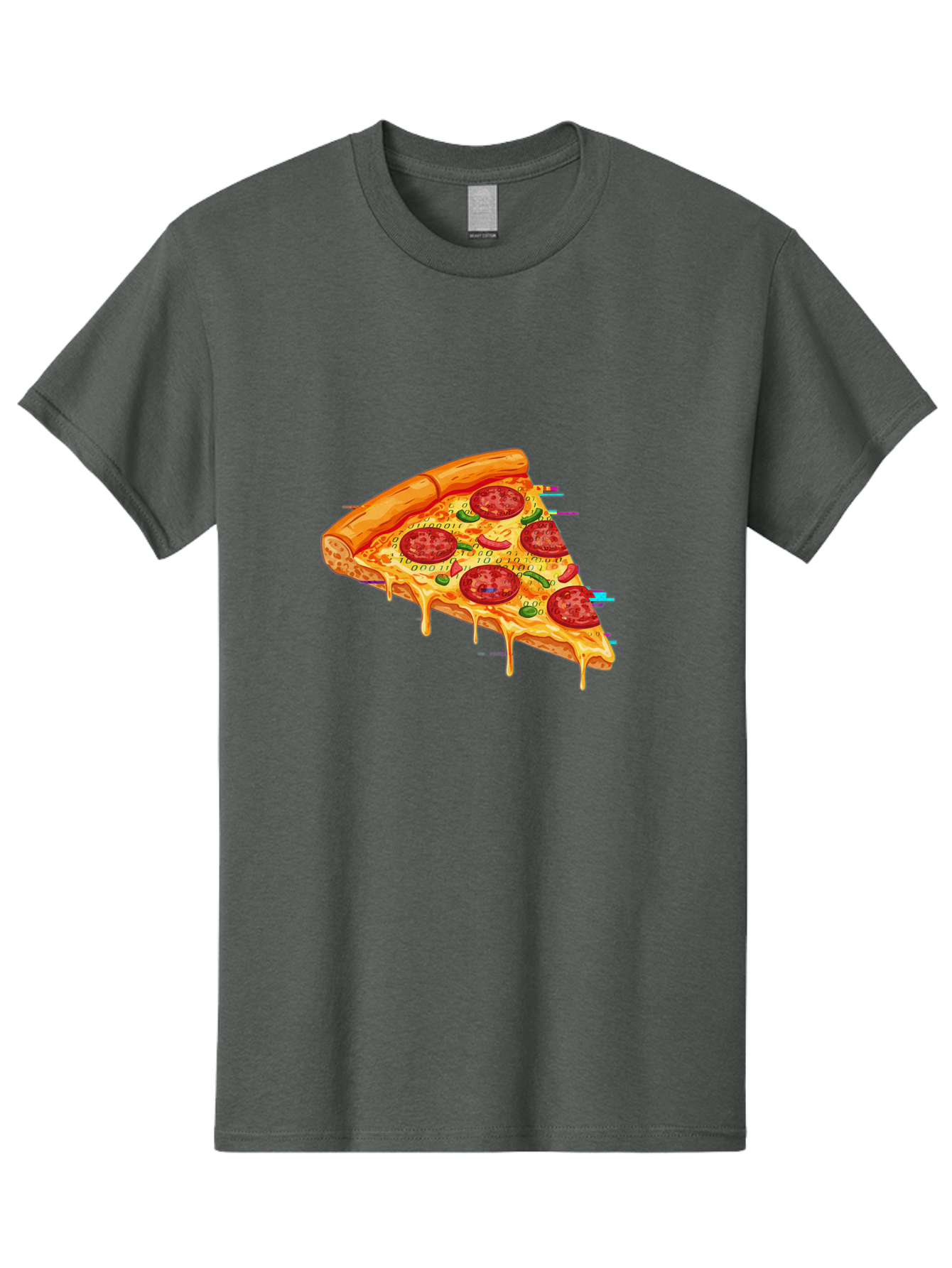 Pepperoni-Pizza-Slice-23 Men'S Graphic Tee, 100% Cotton, Comfortable Casual Summer Wear, Machine Washable, Pepperoni Pizza, Cheese Pizza, Pizza Slice, Melted Cheese, Pepperoni Toppings, Glitch Art, Distorted Image, Digital Art, Modern Design, Bac234