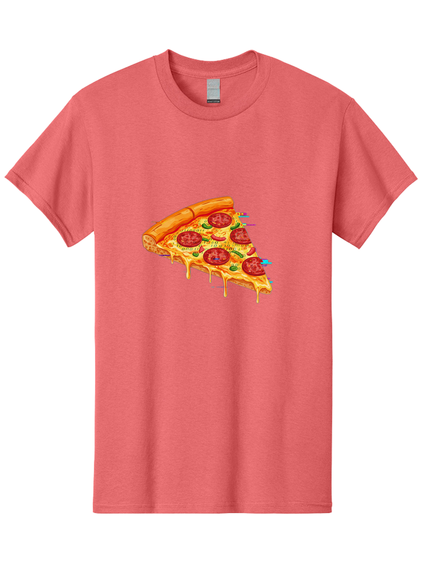 Pepperoni-Pizza-Slice-23 Men'S Graphic Tee, 100% Cotton, Comfortable Casual Summer Wear, Machine Washable, Pepperoni Pizza, Cheese Pizza, Pizza Slice, Melted Cheese, Pepperoni Toppings, Glitch Art, Distorted Image, Digital Art, Modern Design, Bac234