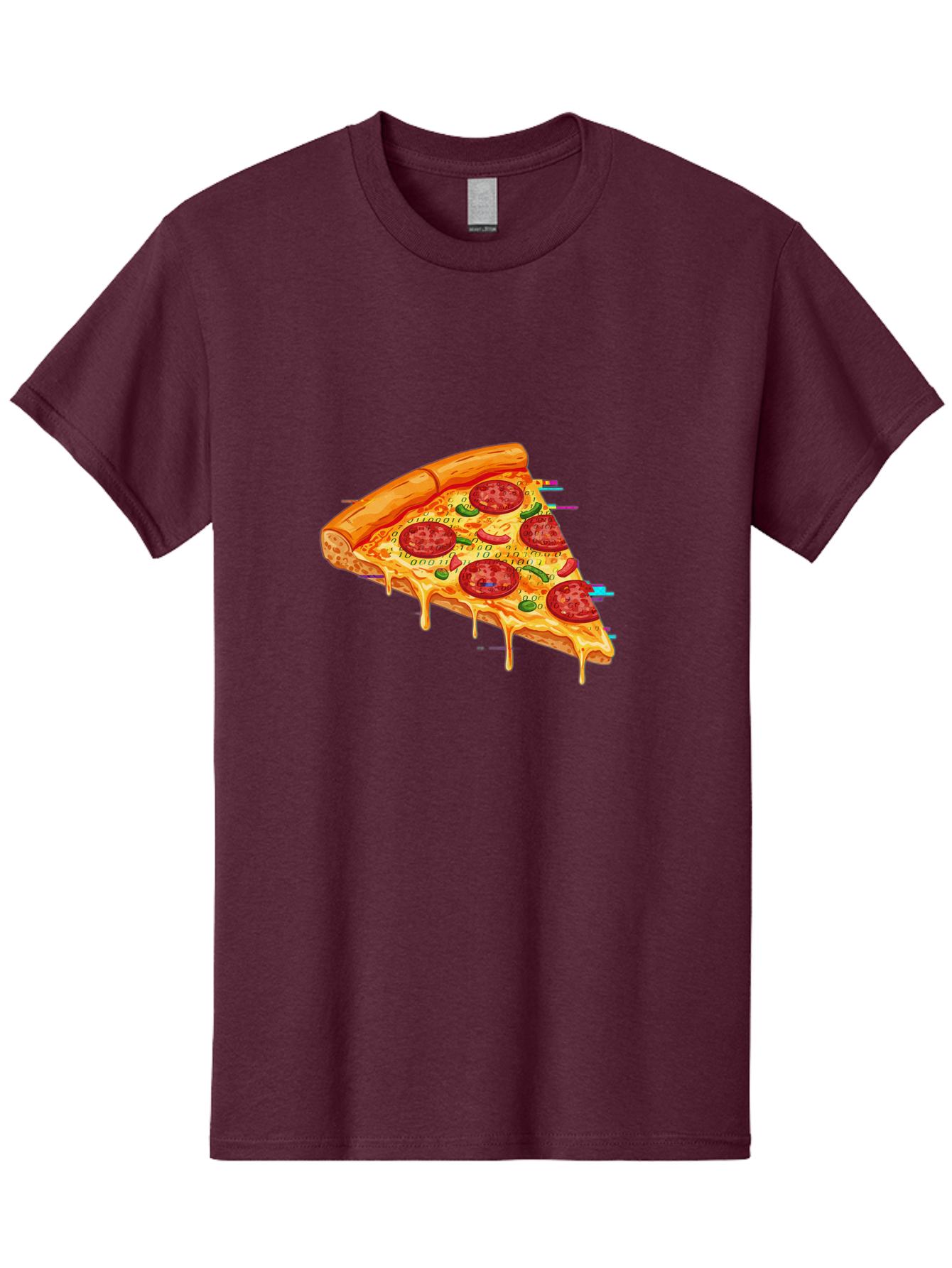Pepperoni-Pizza-Slice-23 Men'S Graphic Tee, 100% Cotton, Comfortable Casual Summer Wear, Machine Washable, Pepperoni Pizza, Cheese Pizza, Pizza Slice, Melted Cheese, Pepperoni Toppings, Glitch Art, Distorted Image, Digital Art, Modern Design, Bac234