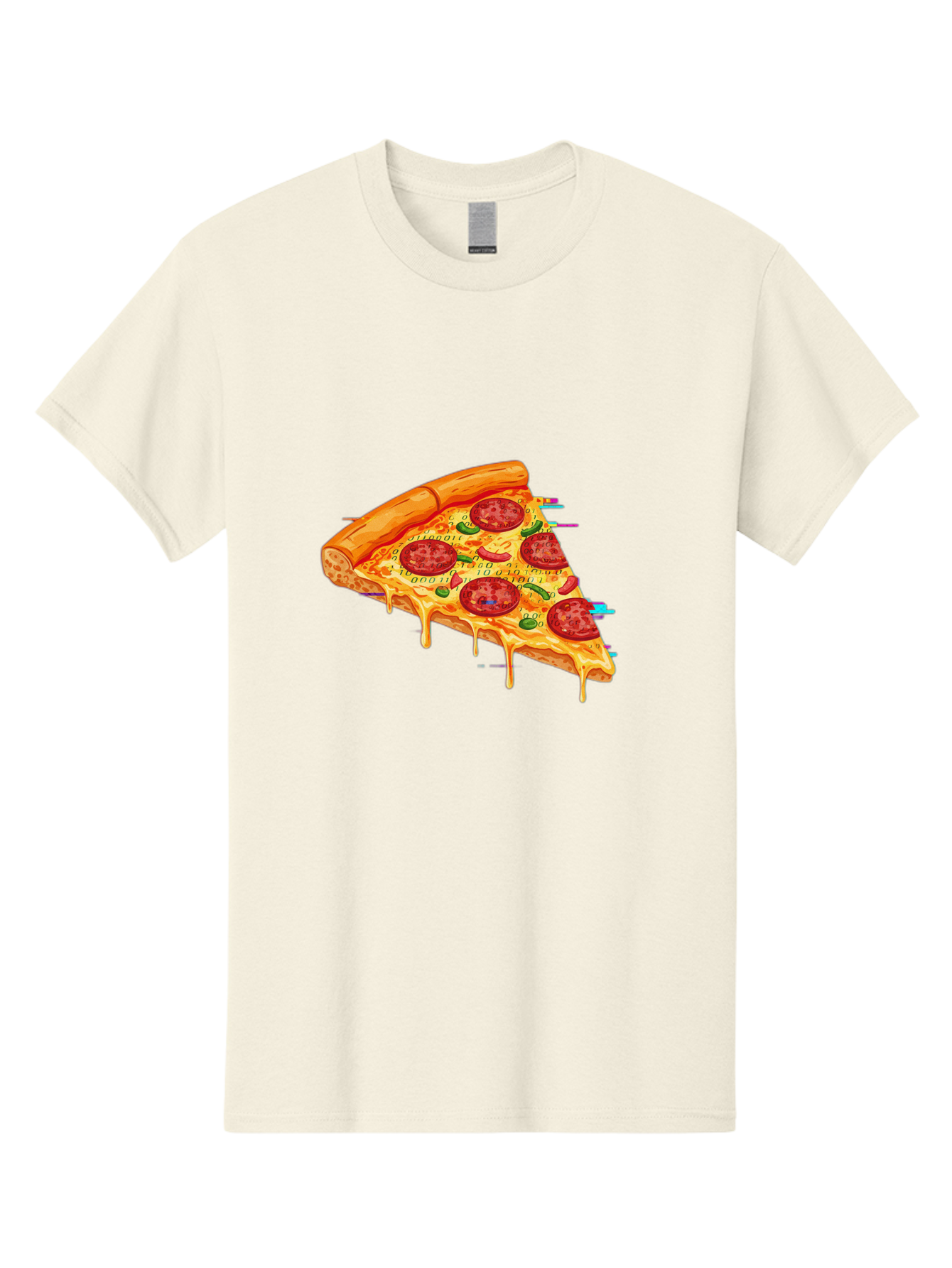 Pepperoni-Pizza-Slice-23 Men'S Graphic Tee, 100% Cotton, Comfortable Casual Summer Wear, Machine Washable, Pepperoni Pizza, Cheese Pizza, Pizza Slice, Melted Cheese, Pepperoni Toppings, Glitch Art, Distorted Image, Digital Art, Modern Design, Bac234