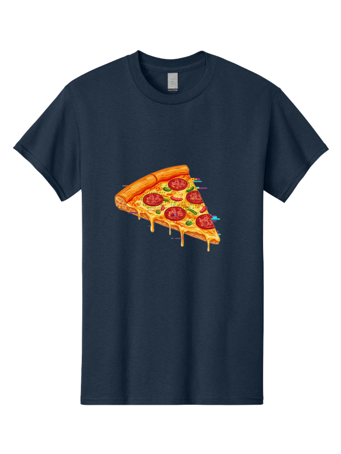 Pepperoni-Pizza-Slice-23 Men'S Graphic Tee, 100% Cotton, Comfortable Casual Summer Wear, Machine Washable, Pepperoni Pizza, Cheese Pizza, Pizza Slice, Melted Cheese, Pepperoni Toppings, Glitch Art, Distorted Image, Digital Art, Modern Design, Bac234