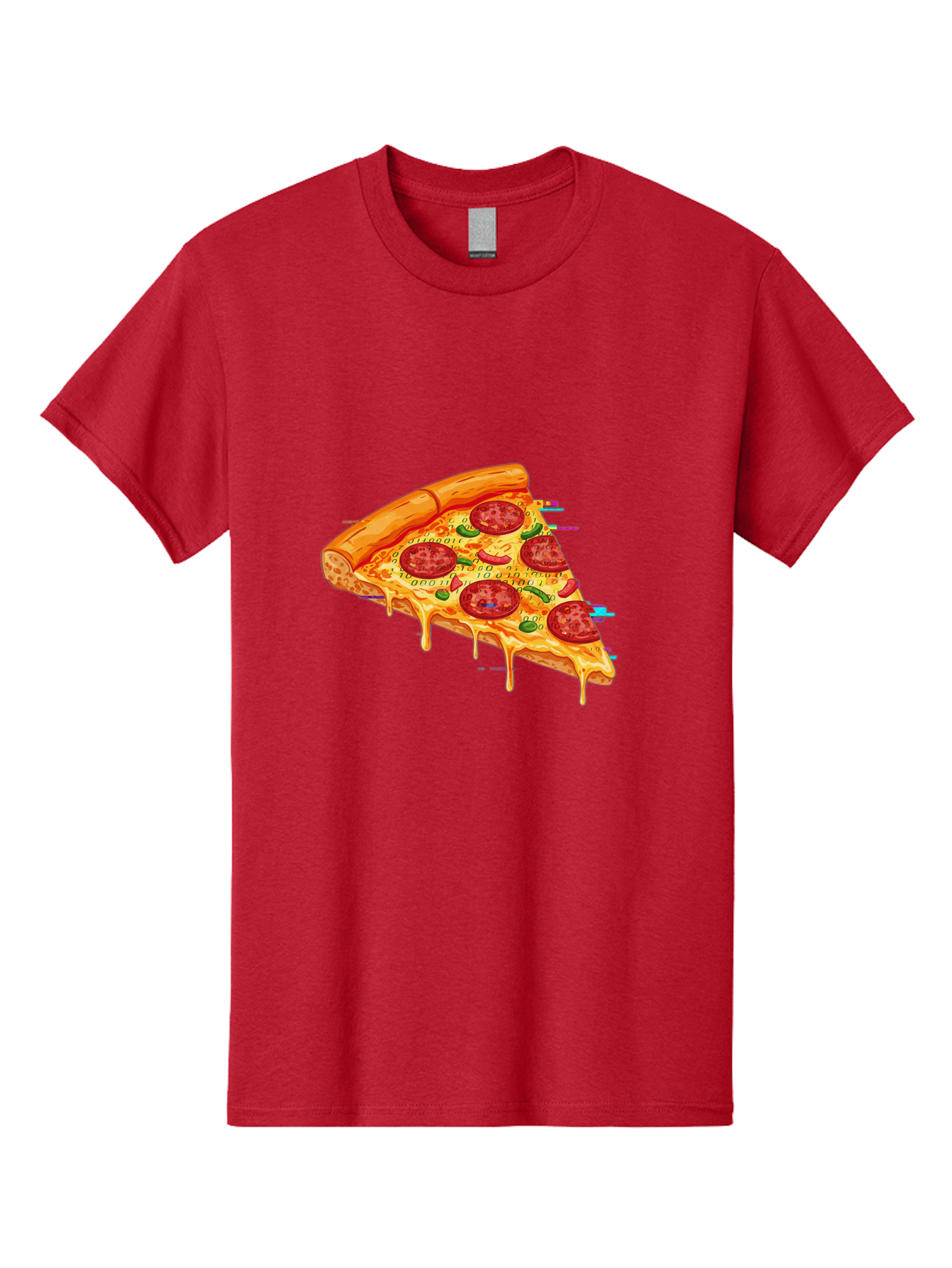 Pepperoni-Pizza-Slice-23 Men'S Graphic Tee, 100% Cotton, Comfortable Casual Summer Wear, Machine Washable, Pepperoni Pizza, Cheese Pizza, Pizza Slice, Melted Cheese, Pepperoni Toppings, Glitch Art, Distorted Image, Digital Art, Modern Design, Bac234