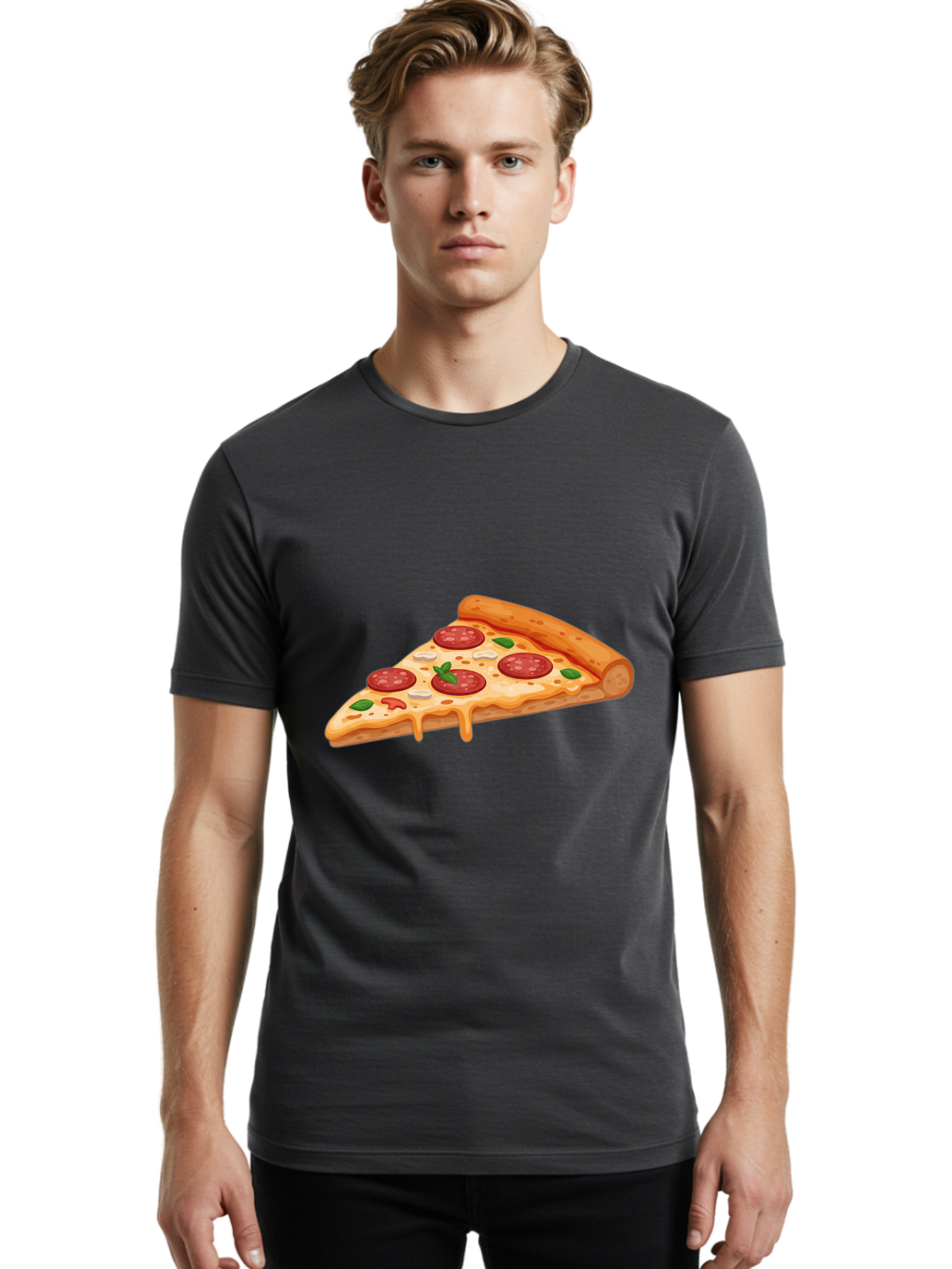 Pepperoni-Pizza-Slice-3 Men'S Graphic Tee, 100% Cotton, Comfortable Casual Summer Wear, Machine Washable, Pepperoni Pizza, Pizza Slice, Cheesy Goodness, Melted Cheese, Savory Pepperoni, Fresh Basil, Italian Cuisine, Foodie Delight Bac235