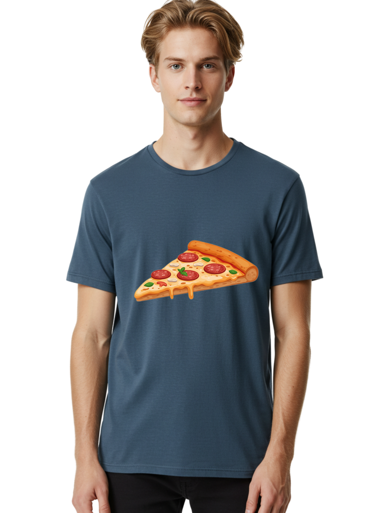 Pepperoni-Pizza-Slice-3 Men'S Graphic Tee, 100% Cotton, Comfortable Casual Summer Wear, Machine Washable, Pepperoni Pizza, Pizza Slice, Cheesy Goodness, Melted Cheese, Savory Pepperoni, Fresh Basil, Italian Cuisine, Foodie Delight Bac235