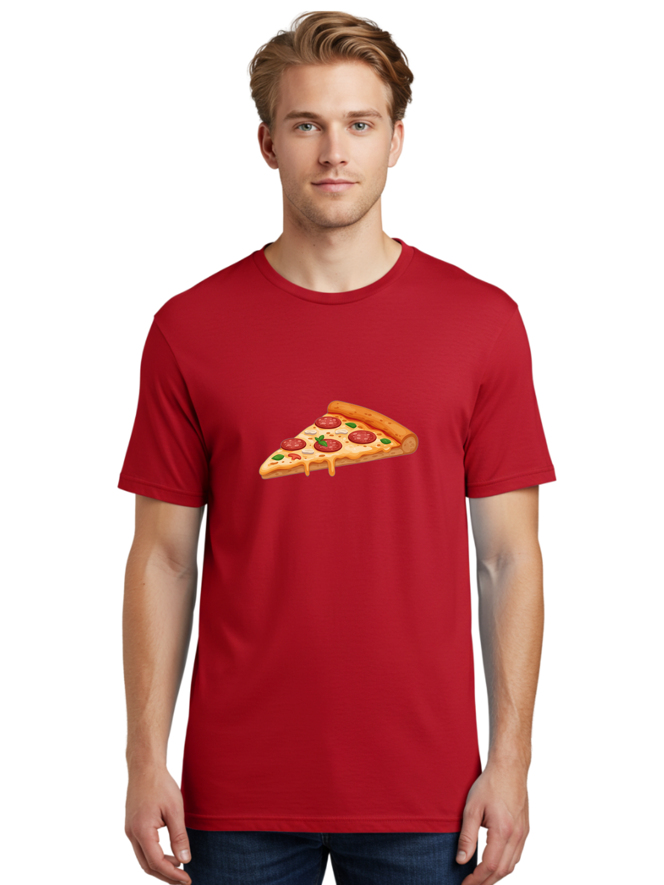 Pepperoni-Pizza-Slice-3 Men'S Graphic Tee, 100% Cotton, Comfortable Casual Summer Wear, Machine Washable, Pepperoni Pizza, Pizza Slice, Cheesy Goodness, Melted Cheese, Savory Pepperoni, Fresh Basil, Italian Cuisine, Foodie Delight Bac235