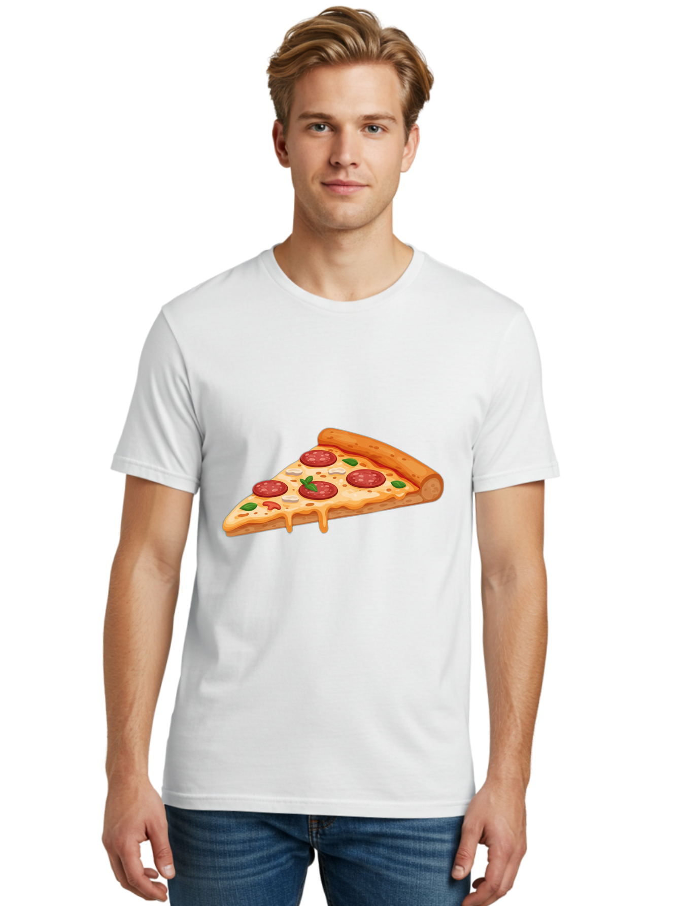 Pepperoni-Pizza-Slice-3 Men'S Graphic Tee, 100% Cotton, Comfortable Casual Summer Wear, Machine Washable, Pepperoni Pizza, Pizza Slice, Cheesy Goodness, Melted Cheese, Savory Pepperoni, Fresh Basil, Italian Cuisine, Foodie Delight Bac235