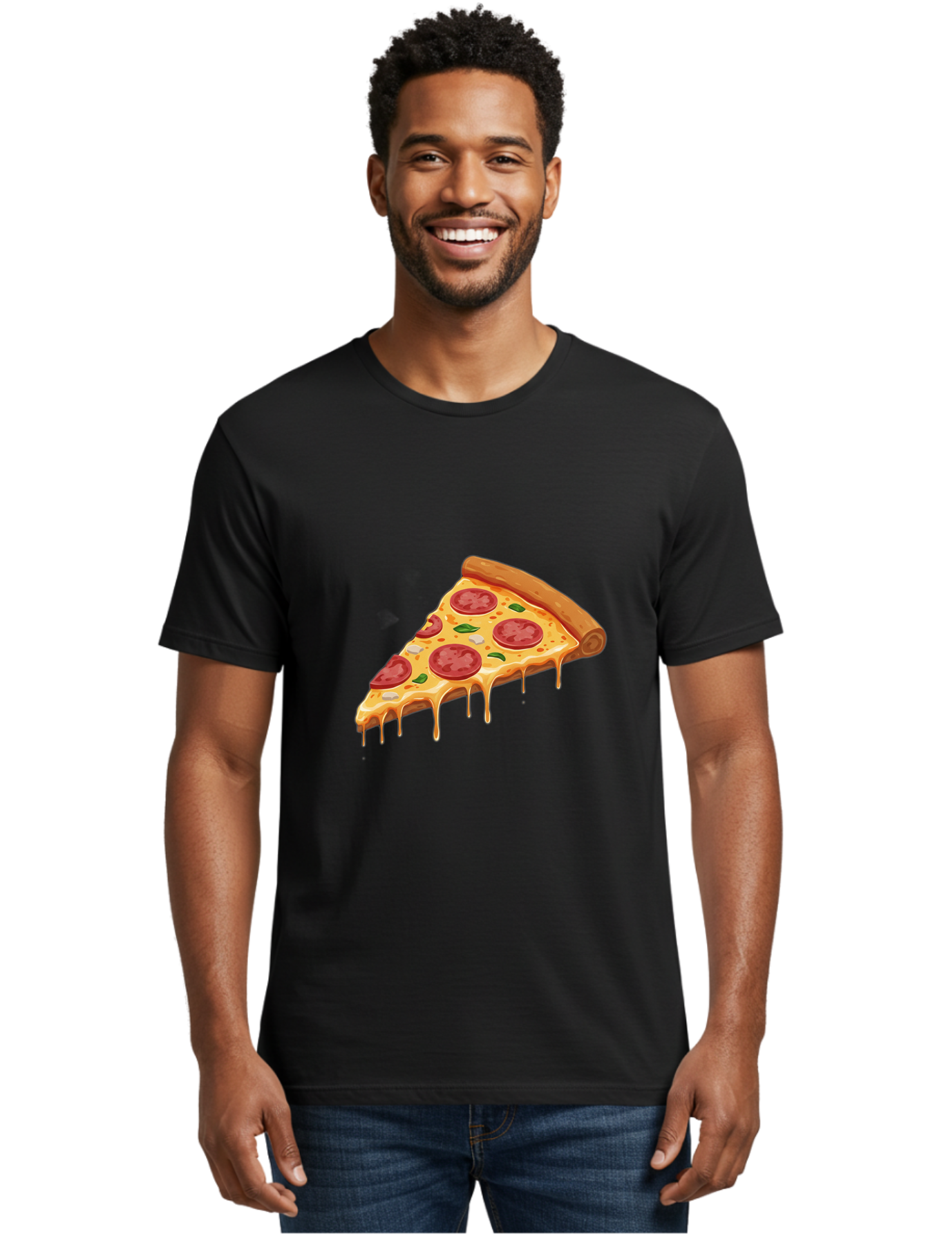 Pepperoni-Pizza-Slice-4 Men'S Graphic Tee, 100% Cotton, Comfortable Casual Summer Wear, Machine Washable, Pepperoni Pizza, Pizza Slice, Melted Cheese, Pepperoni, Basil Leaves, Gooey Cheese, Pizza Toppings, Italian Food, Cheesy Goodness Bac236