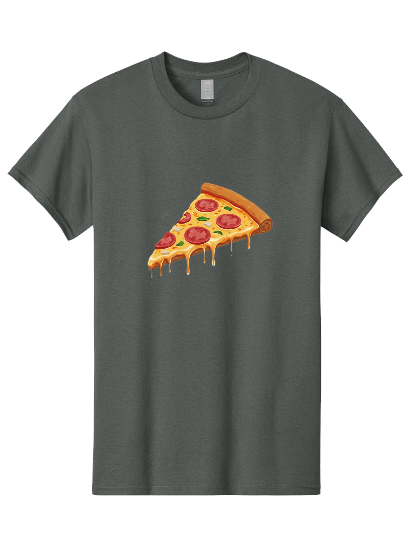 Pepperoni-Pizza-Slice-4 Men'S Graphic Tee, 100% Cotton, Comfortable Casual Summer Wear, Machine Washable, Pepperoni Pizza, Pizza Slice, Melted Cheese, Pepperoni, Basil Leaves, Gooey Cheese, Pizza Toppings, Italian Food, Cheesy Goodness Bac236