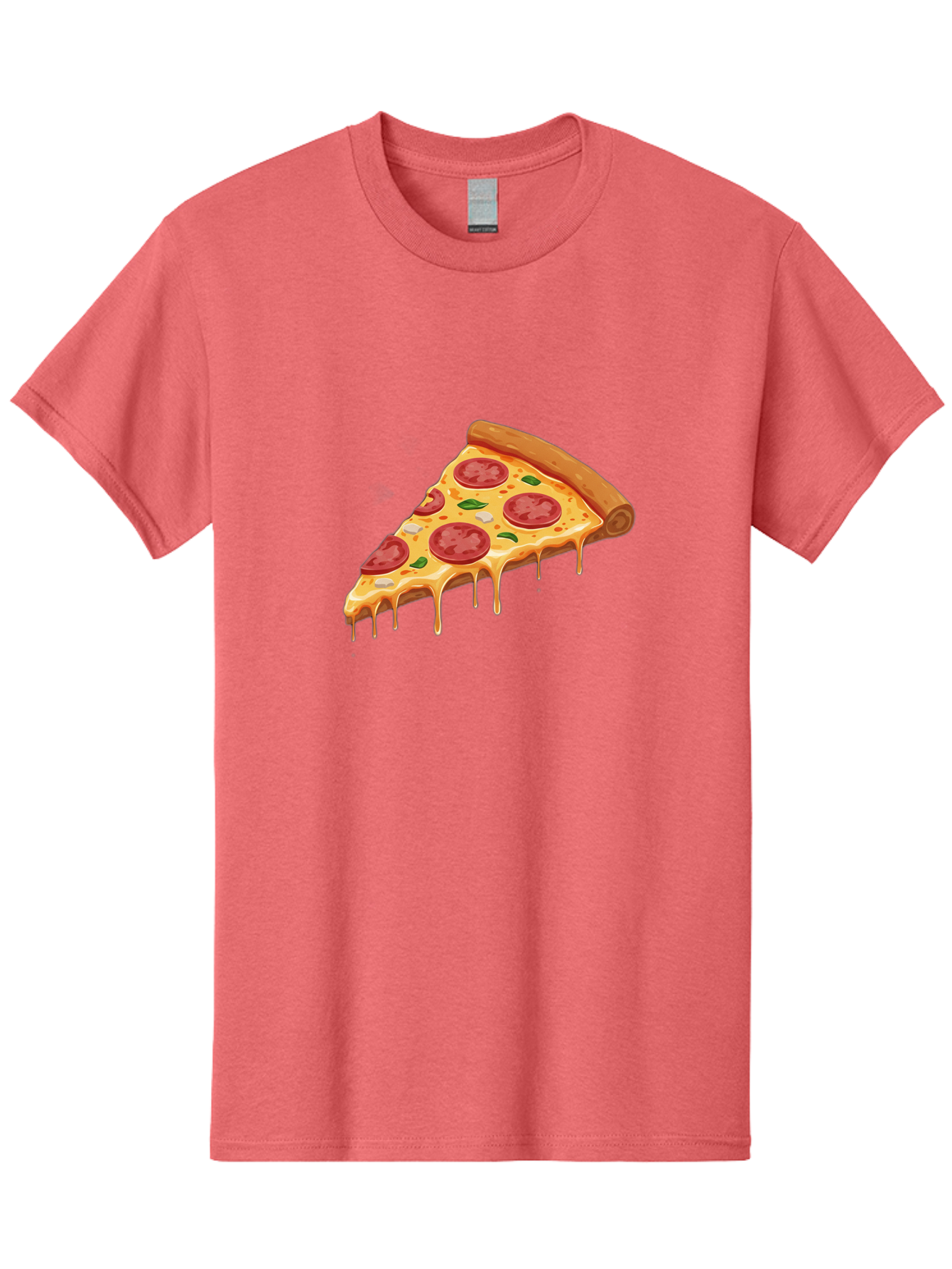Pepperoni-Pizza-Slice-4 Men'S Graphic Tee, 100% Cotton, Comfortable Casual Summer Wear, Machine Washable, Pepperoni Pizza, Pizza Slice, Melted Cheese, Pepperoni, Basil Leaves, Gooey Cheese, Pizza Toppings, Italian Food, Cheesy Goodness Bac236