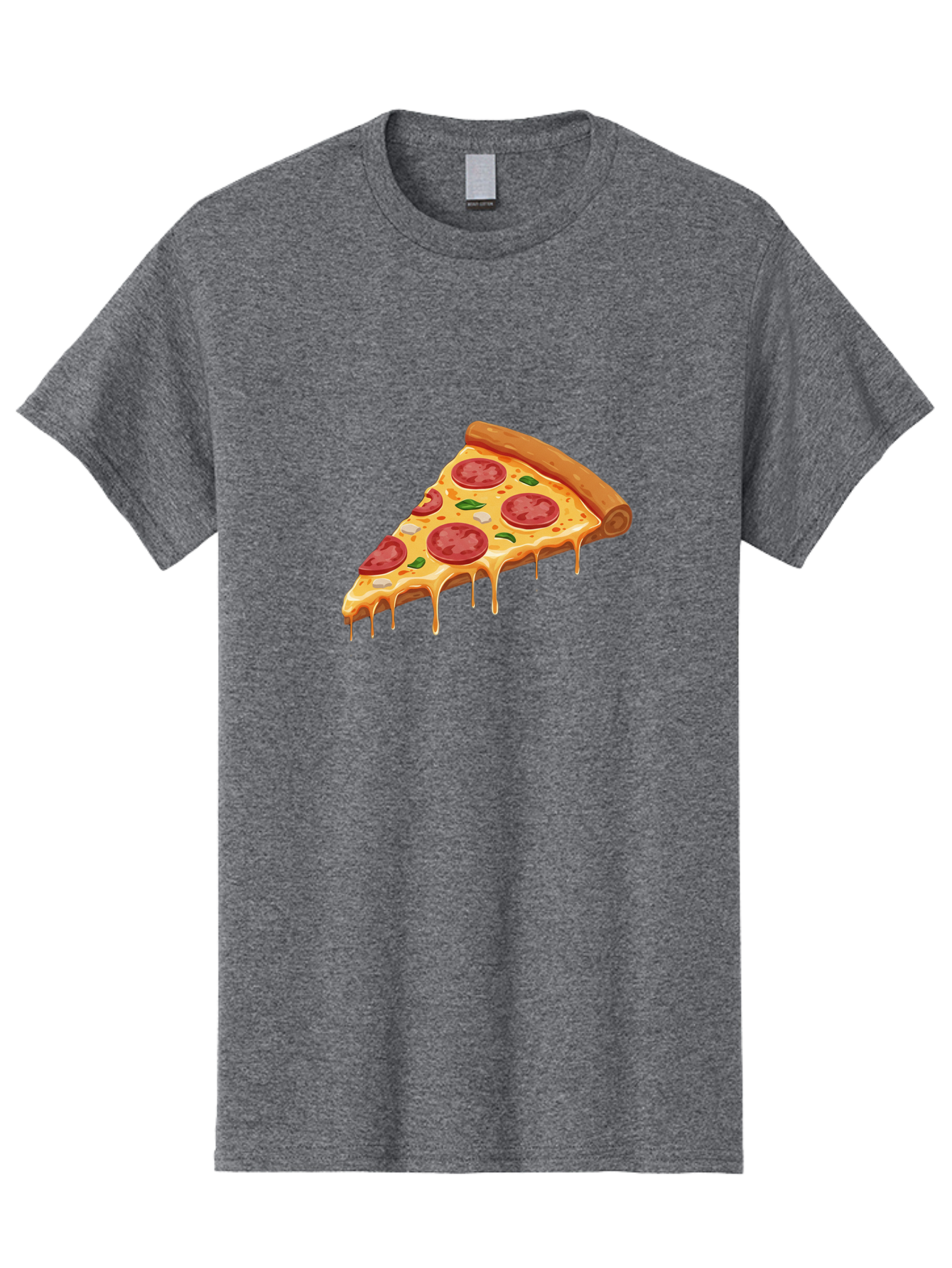 Pepperoni-Pizza-Slice-4 Men'S Graphic Tee, 100% Cotton, Comfortable Casual Summer Wear, Machine Washable, Pepperoni Pizza, Pizza Slice, Melted Cheese, Pepperoni, Basil Leaves, Gooey Cheese, Pizza Toppings, Italian Food, Cheesy Goodness Bac236