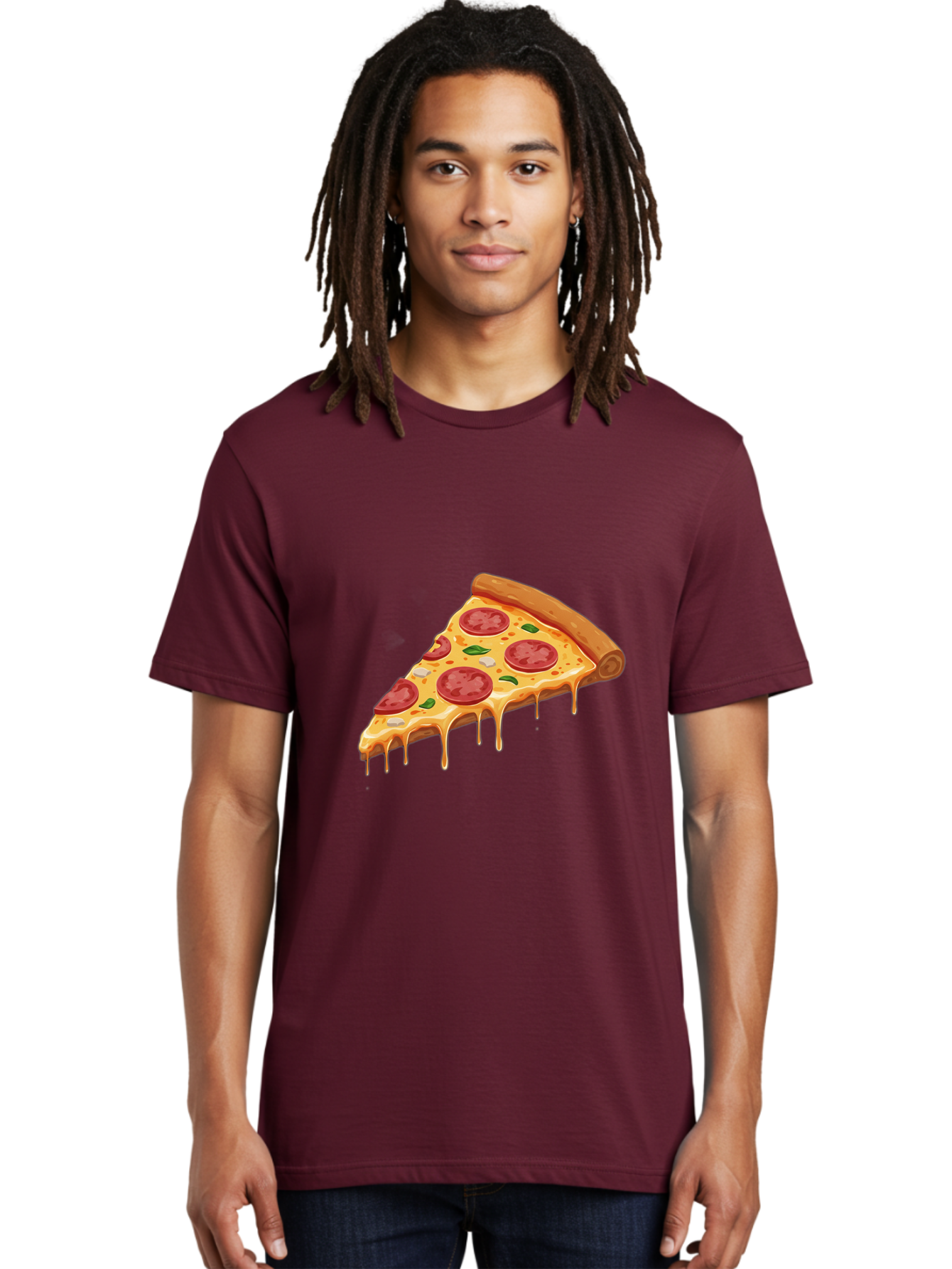 Pepperoni-Pizza-Slice-4 Men'S Graphic Tee, 100% Cotton, Comfortable Casual Summer Wear, Machine Washable, Pepperoni Pizza, Pizza Slice, Melted Cheese, Pepperoni, Basil Leaves, Gooey Cheese, Pizza Toppings, Italian Food, Cheesy Goodness Bac236