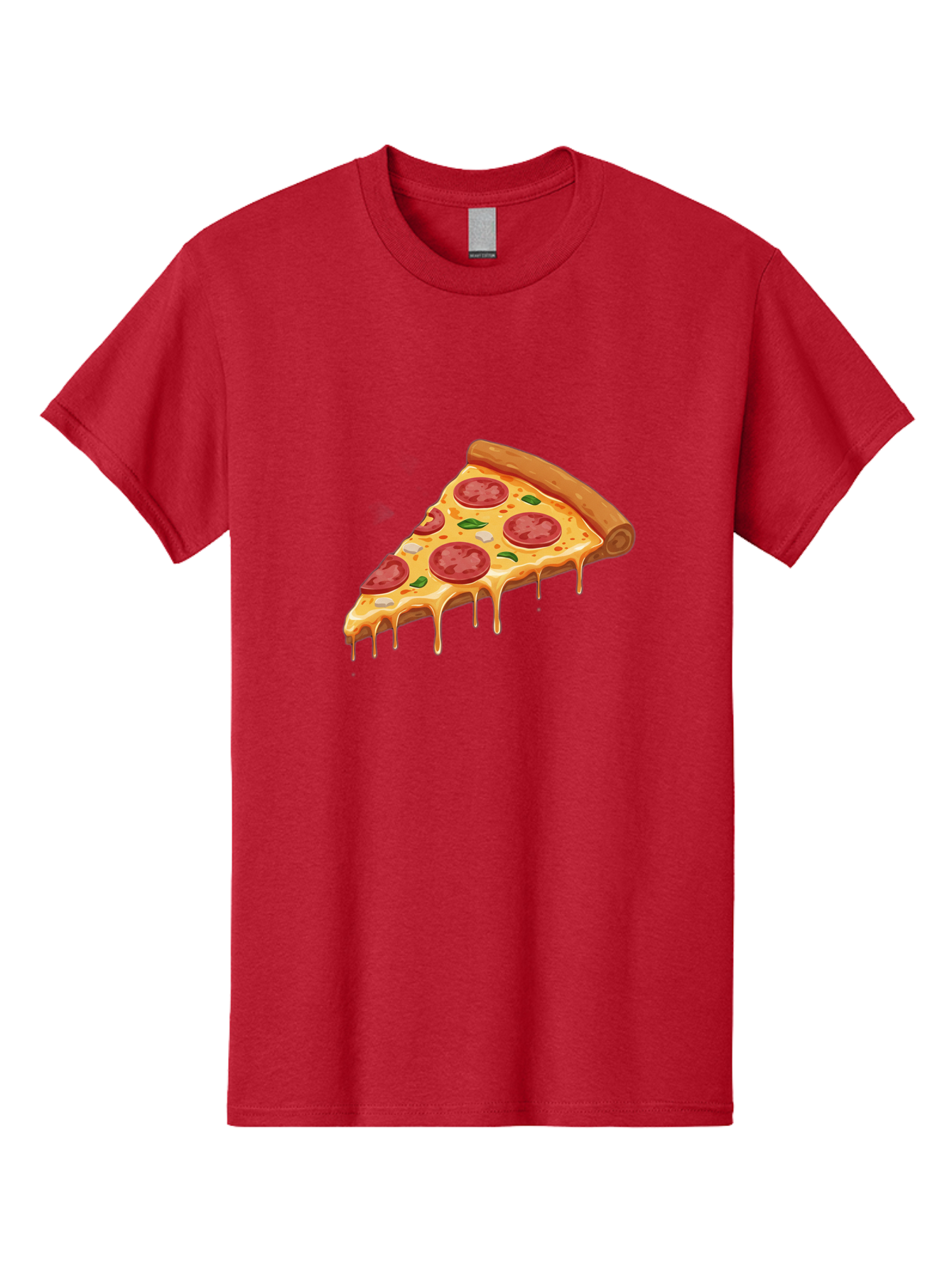 Pepperoni-Pizza-Slice-4 Men'S Graphic Tee, 100% Cotton, Comfortable Casual Summer Wear, Machine Washable, Pepperoni Pizza, Pizza Slice, Melted Cheese, Pepperoni, Basil Leaves, Gooey Cheese, Pizza Toppings, Italian Food, Cheesy Goodness Bac236